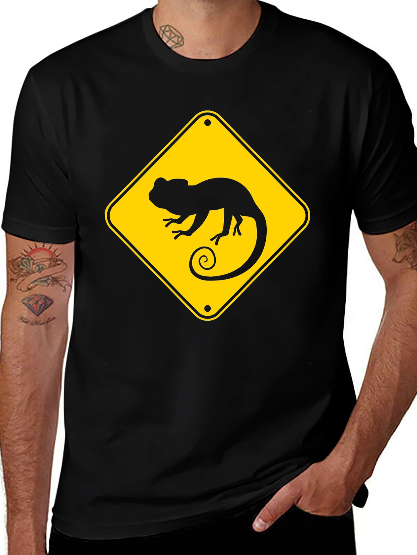 Chameleon Crossing T-Shirt - Black Crew Neck Tee
