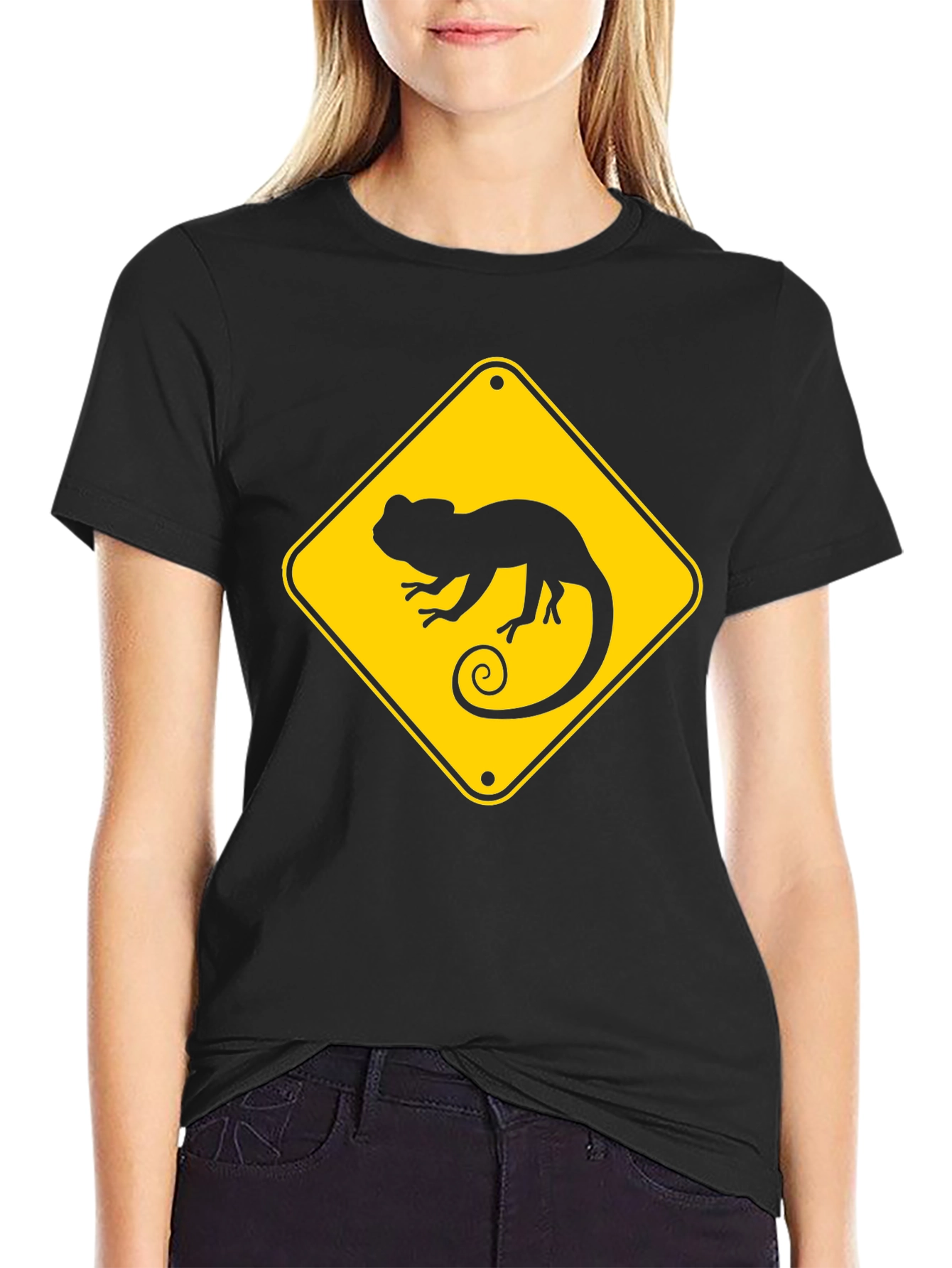Chameleon Crossing T-Shirt - Black Crew Neck Tee