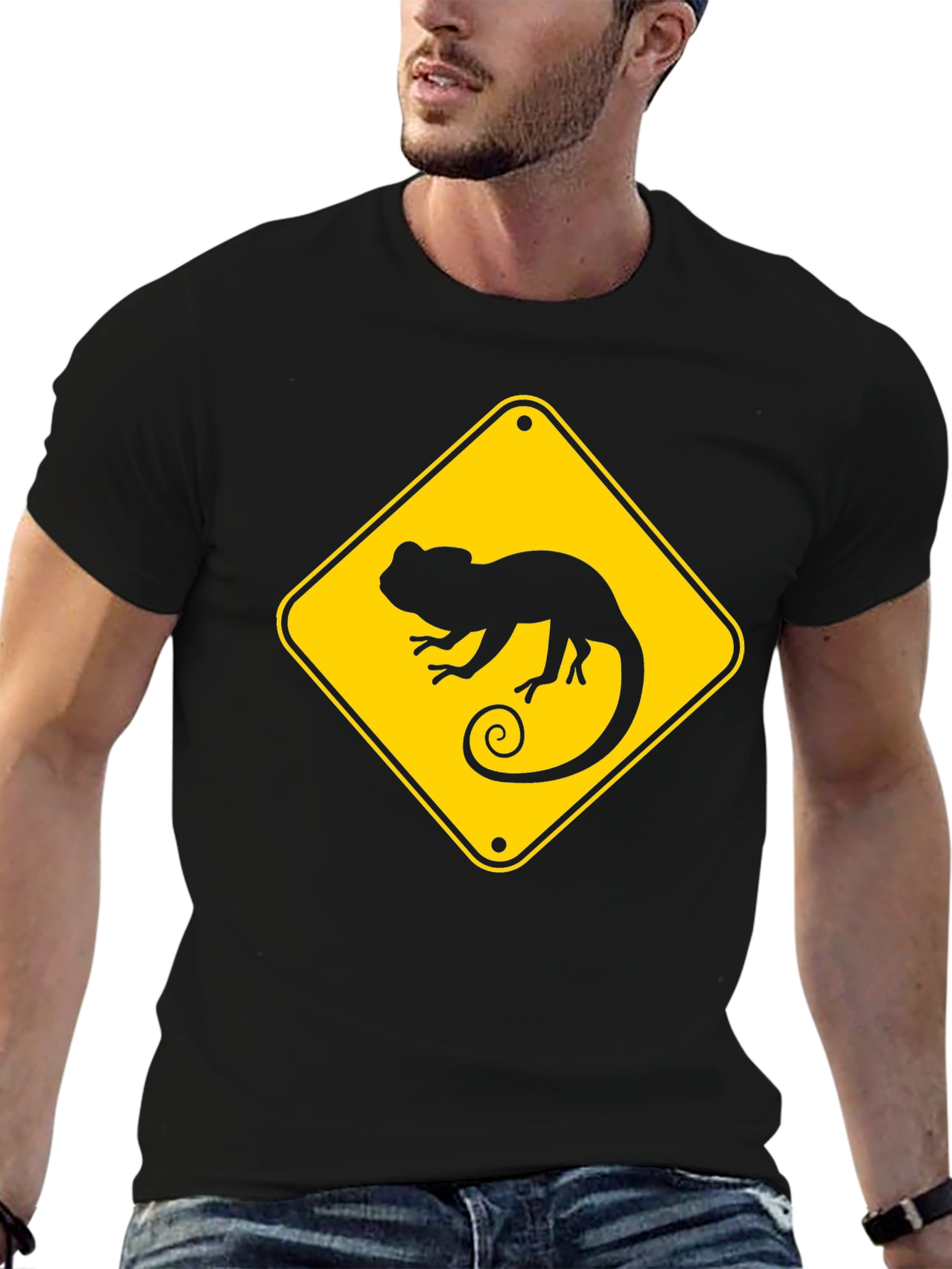 Chameleon Crossing T-Shirt - Black Crew Neck Tee