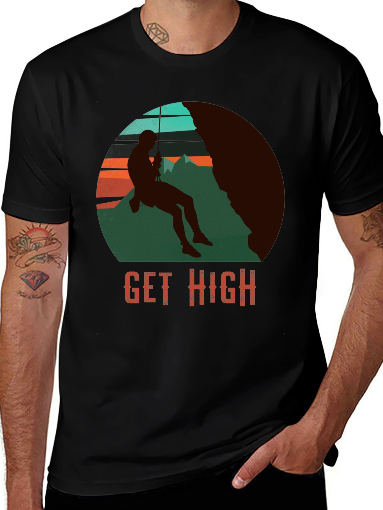Get High Rock Climbing Graphic T-Shirt