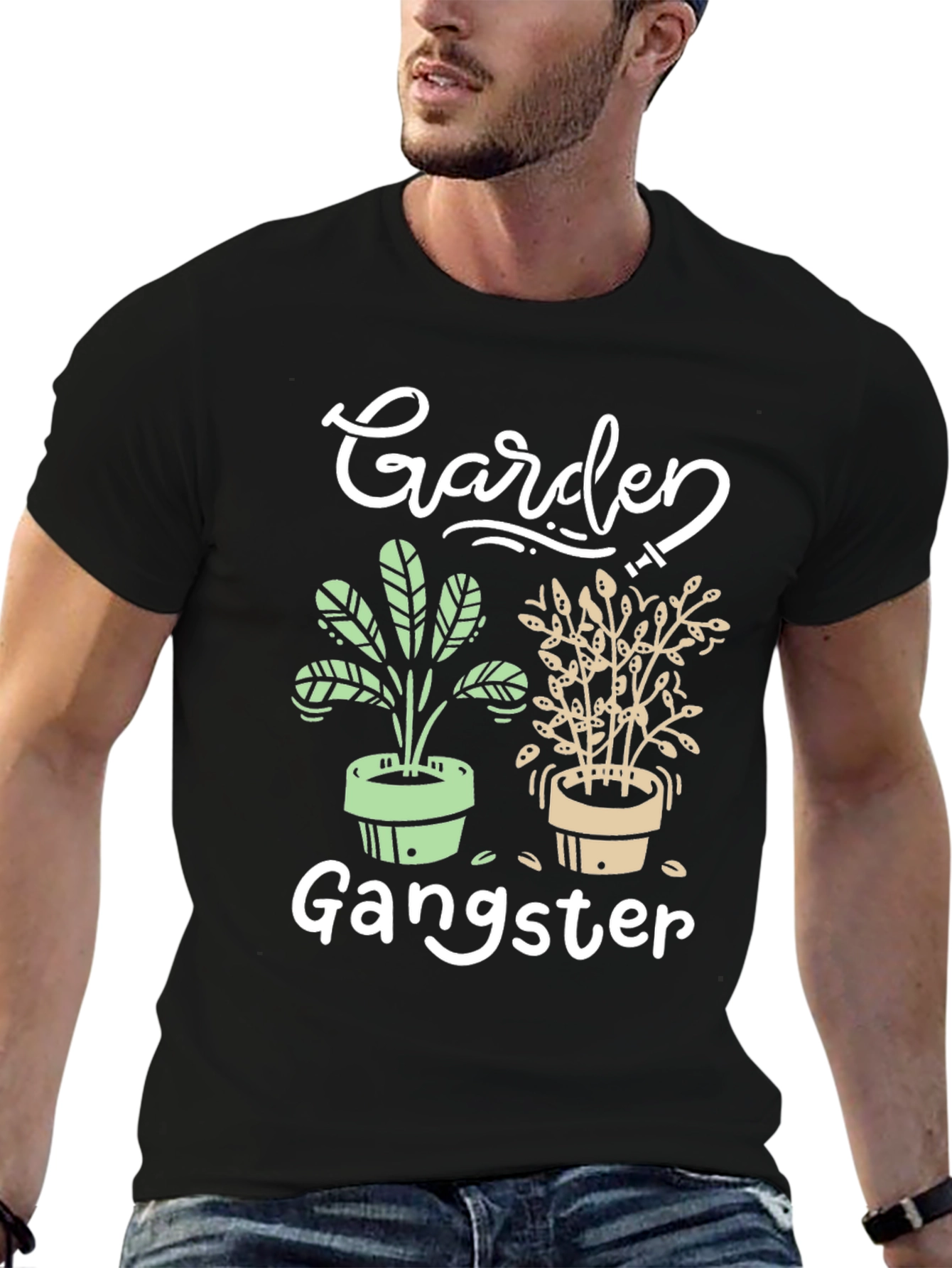 Garden Gangster Graphic Tee - Black Cotton T-Shirt