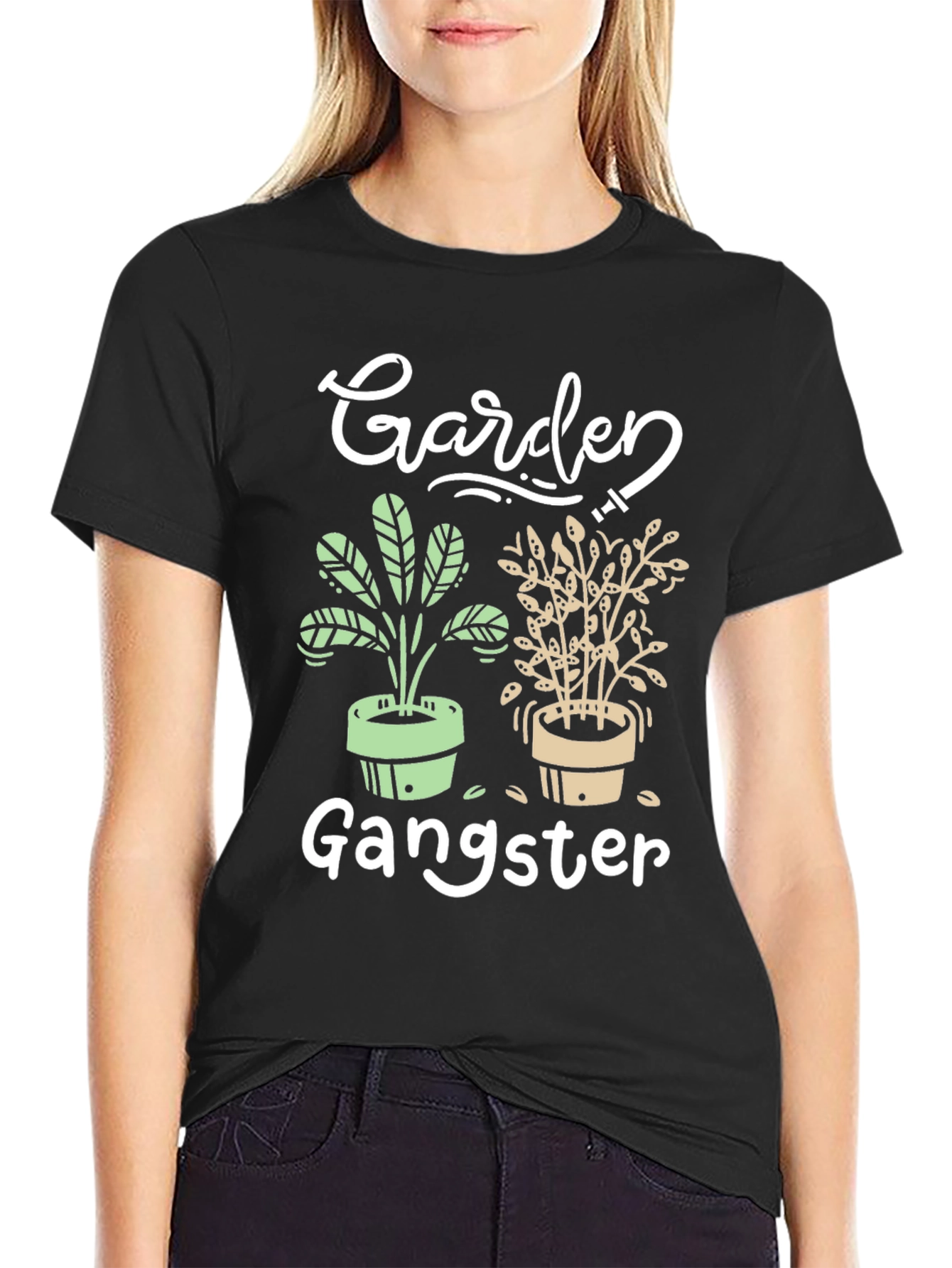 Garden Gangster Graphic Tee - Black Cotton T-Shirt
