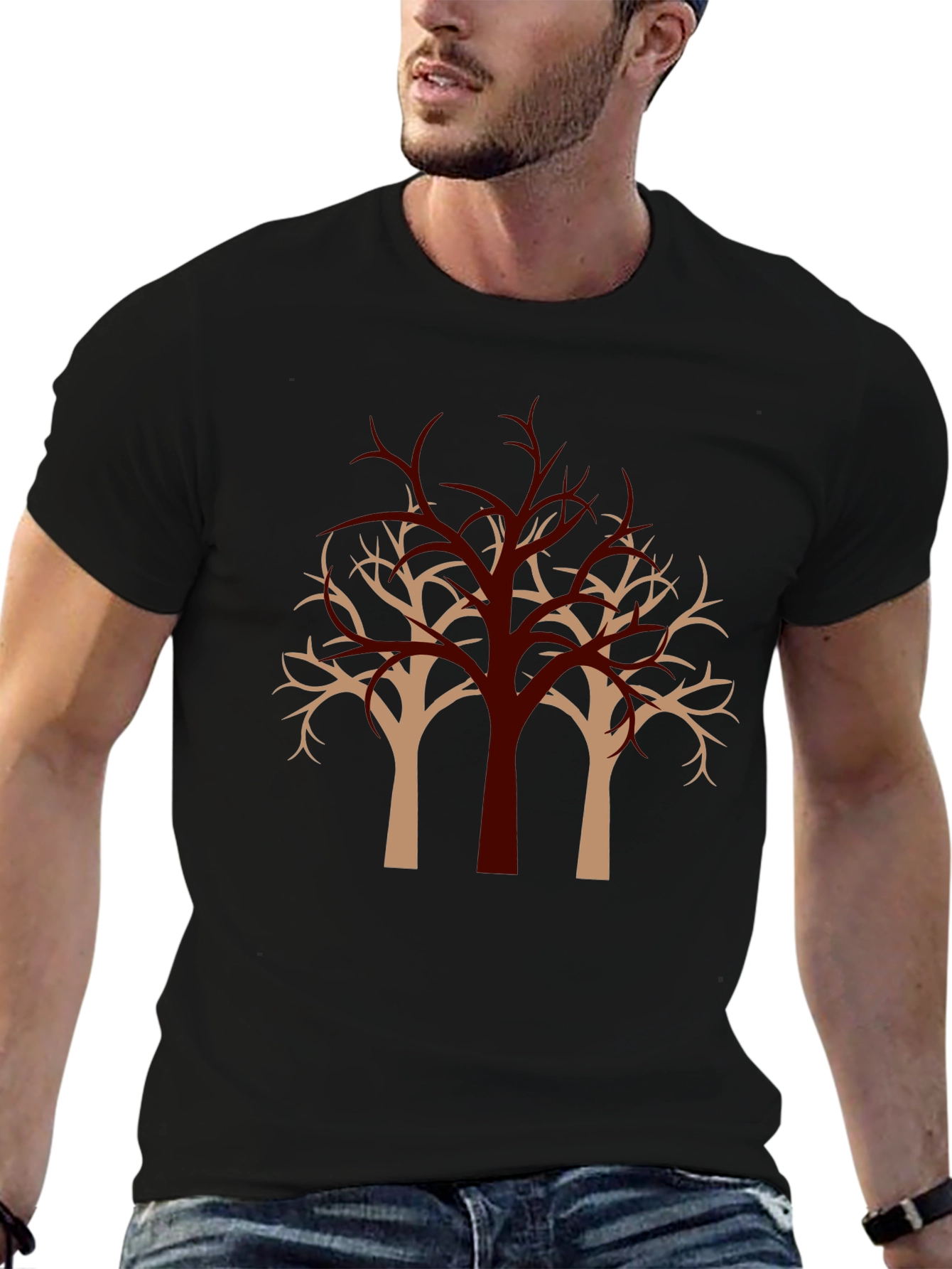 Modern Tree Graphic Black T-Shirt