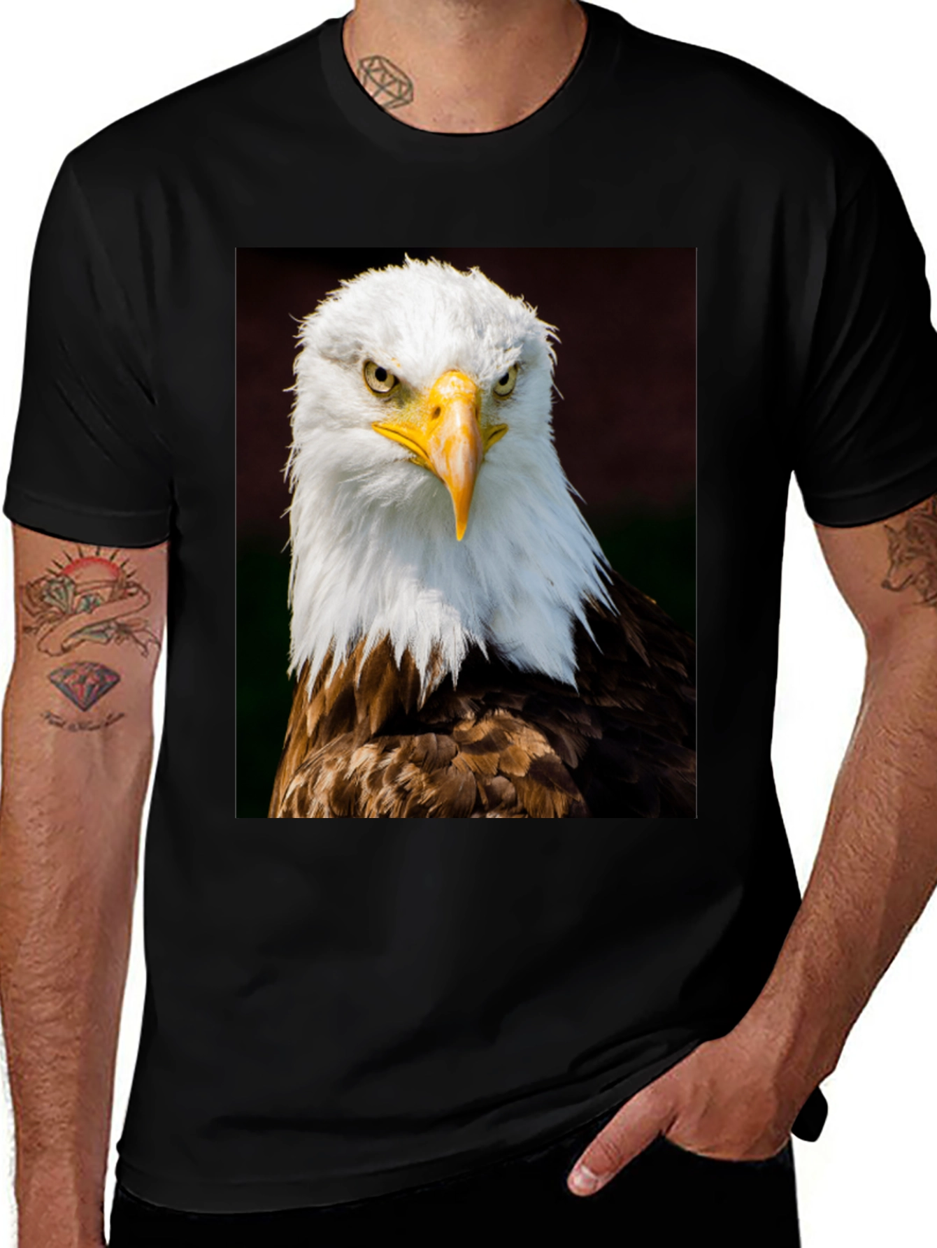 Bald Eagle Graphic Print Black T-Shirt