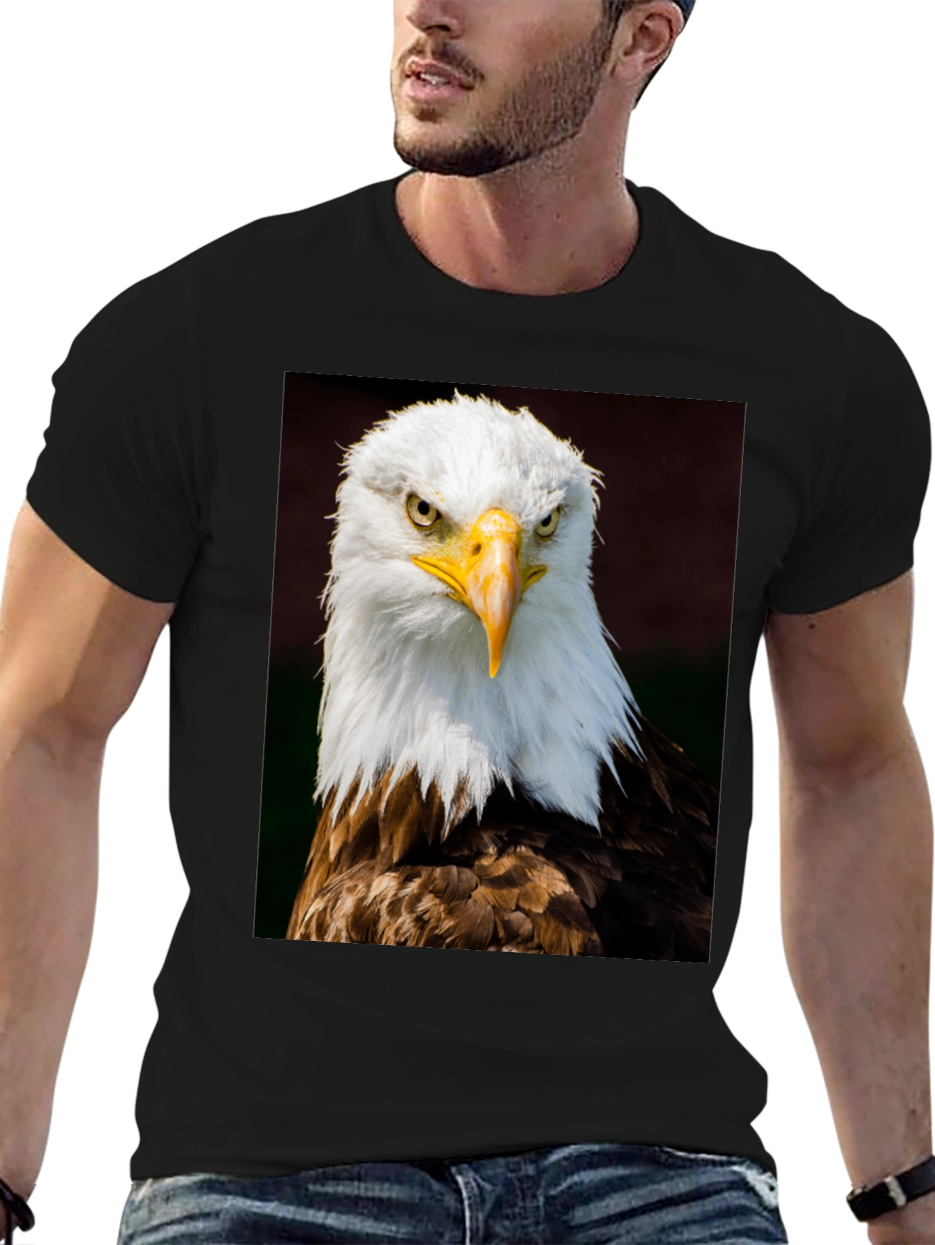 Bald Eagle Graphic Print Black T-Shirt