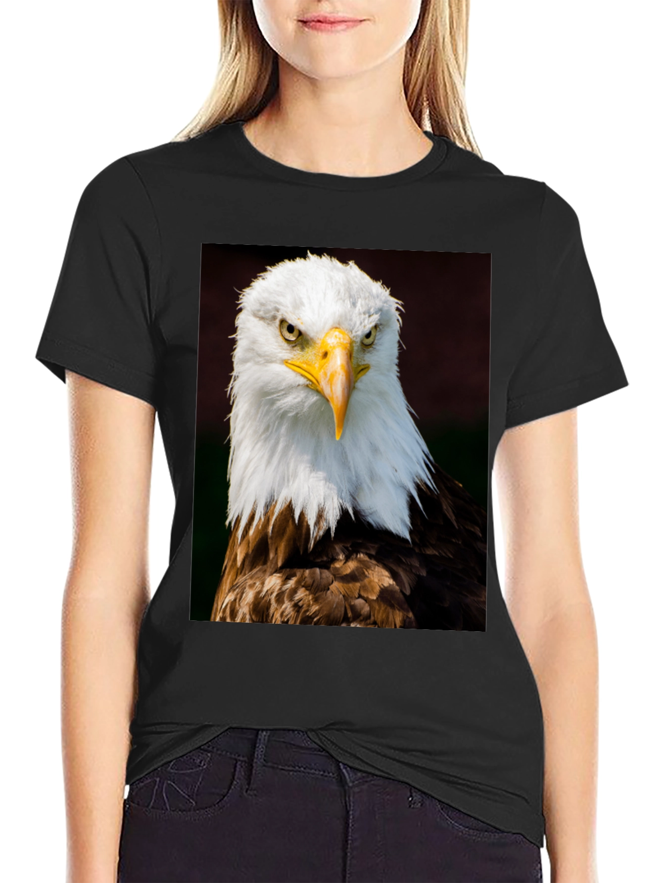 Bald Eagle Graphic Print Black T-Shirt