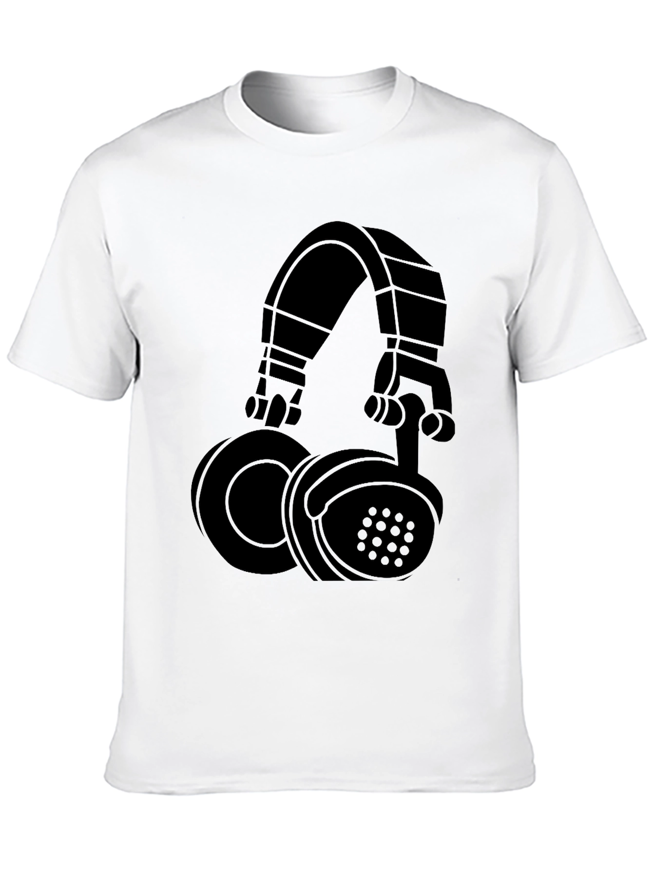 Black Graphic Tee - Headphones Design