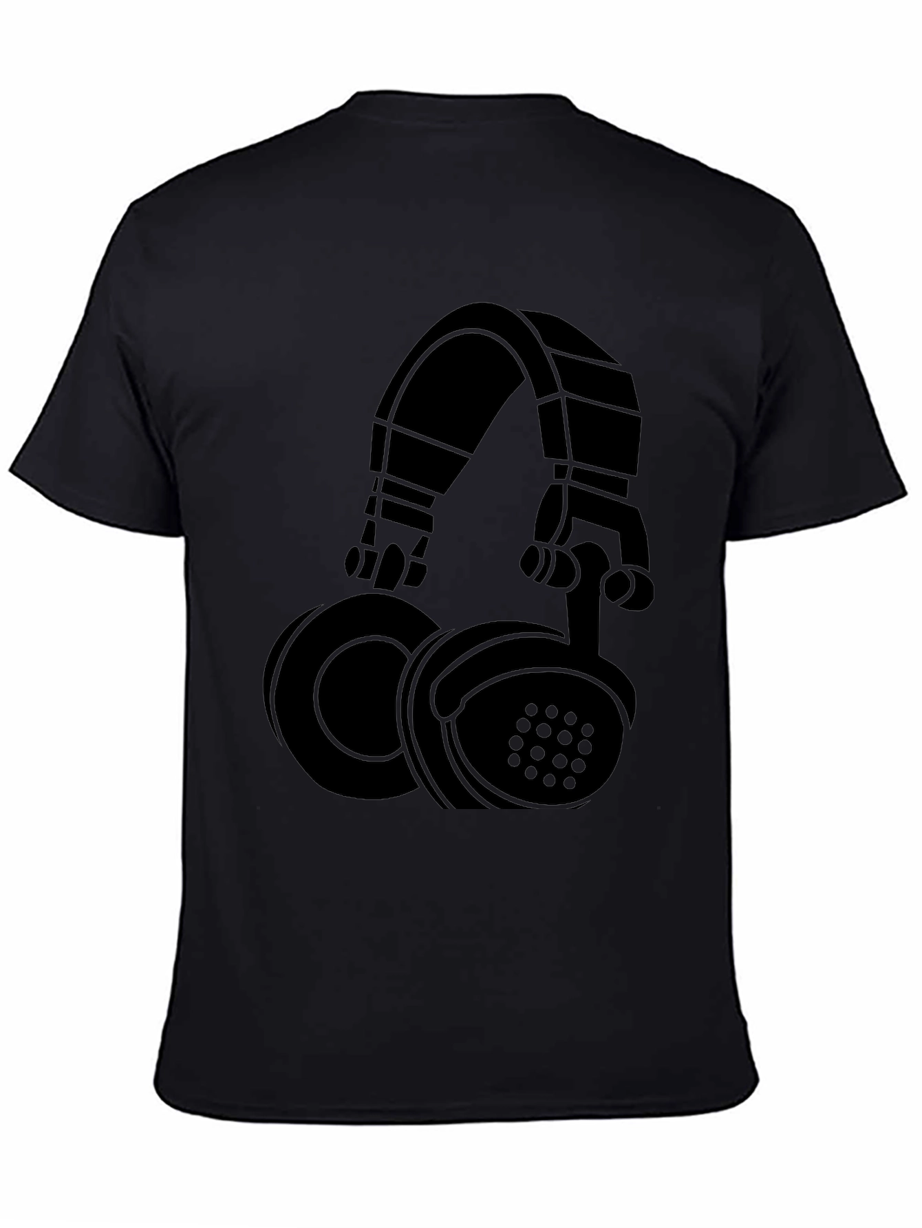 Black Graphic Tee - Headphones Design
