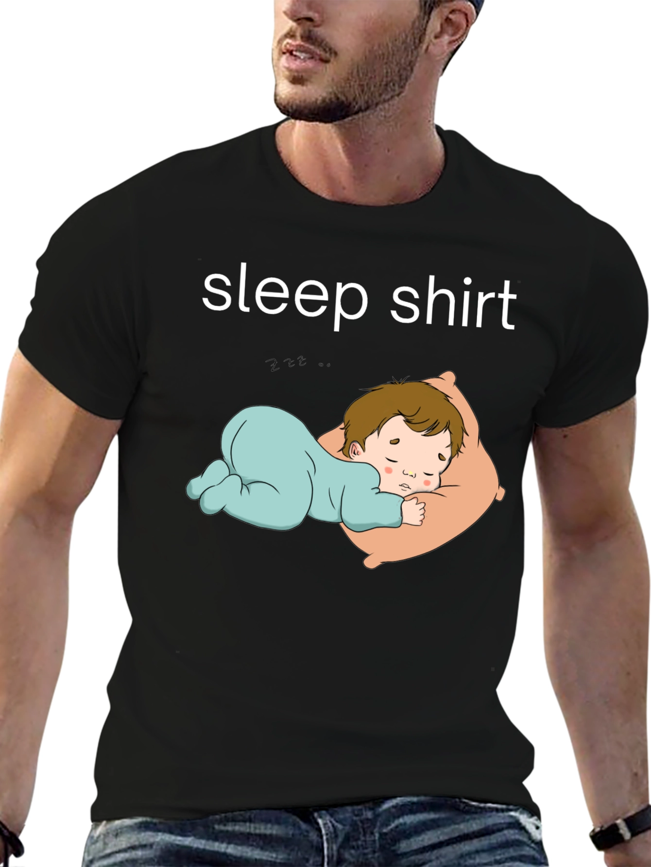 Sleep Shirt - Black Tee with Sleeping Baby Design