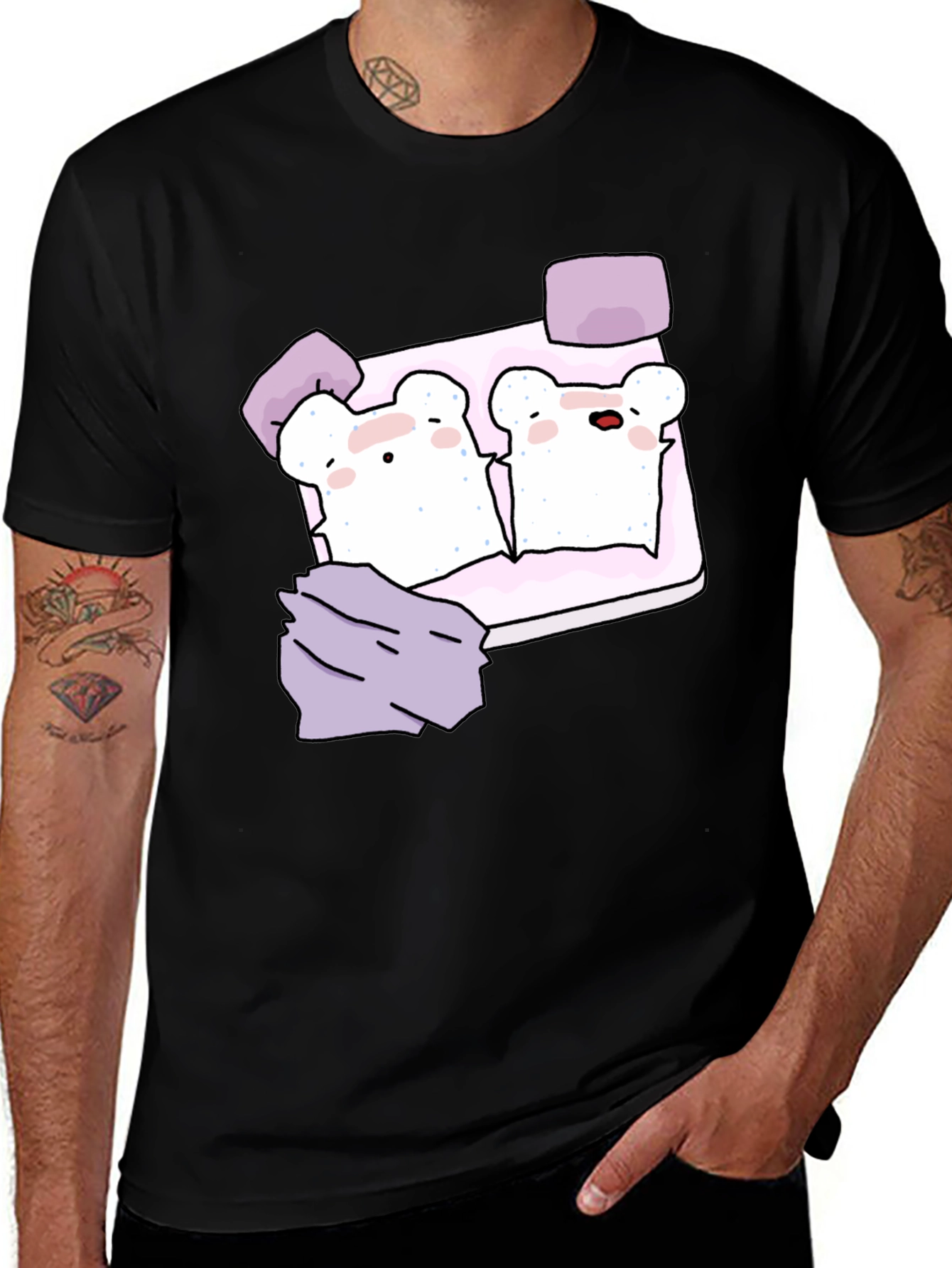 Cute Toast Bed T-Shirt - Sleepy Bears Graphic Tee