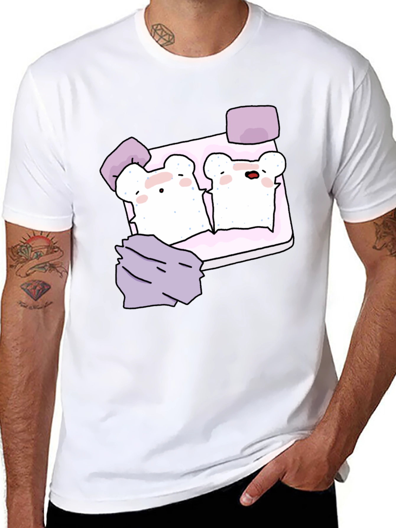 Cute Toast Bed T-Shirt - Sleepy Bears Graphic Tee