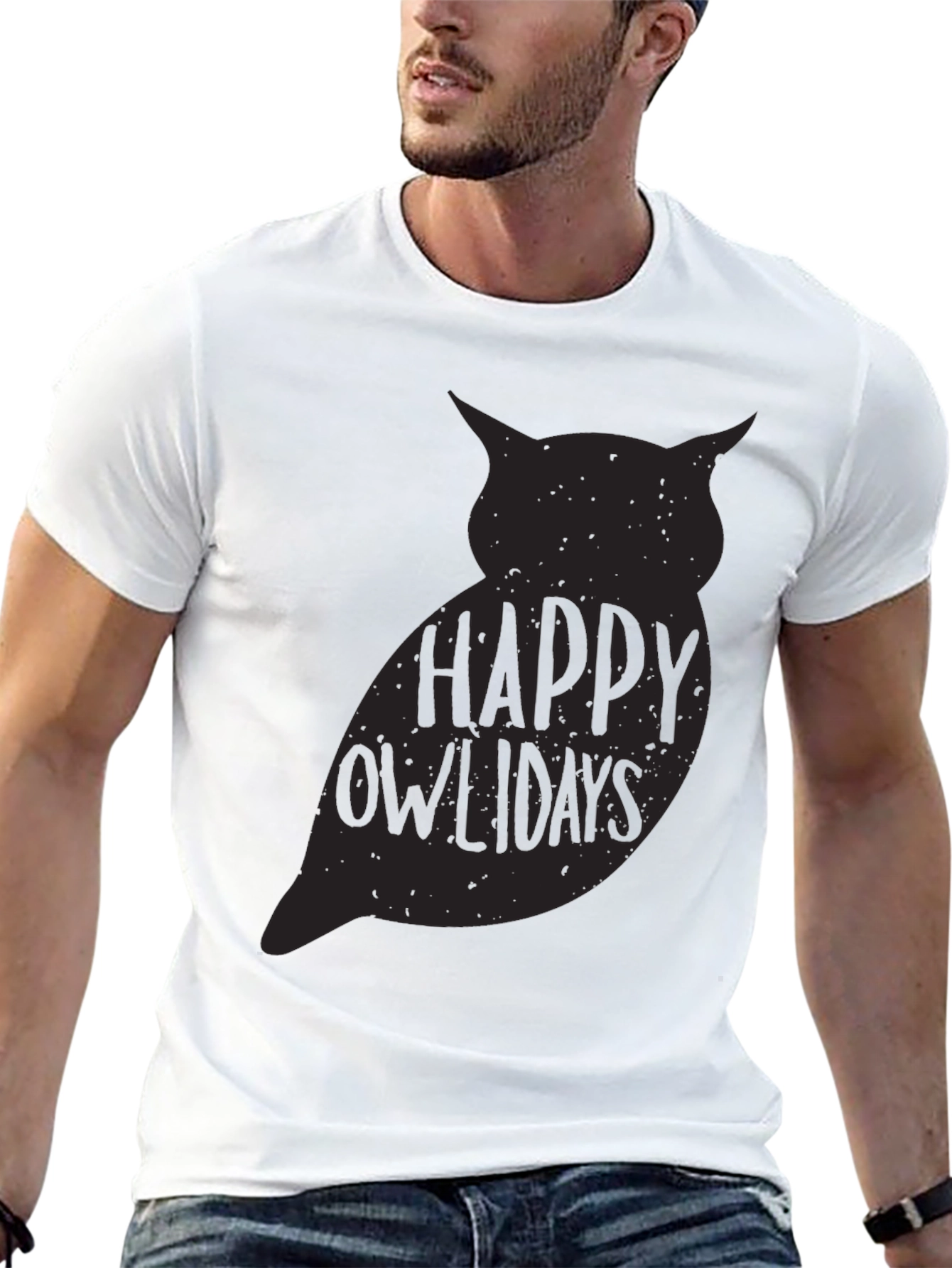 Happy Owlydays Graphic Print Crew Neck T-Shirt