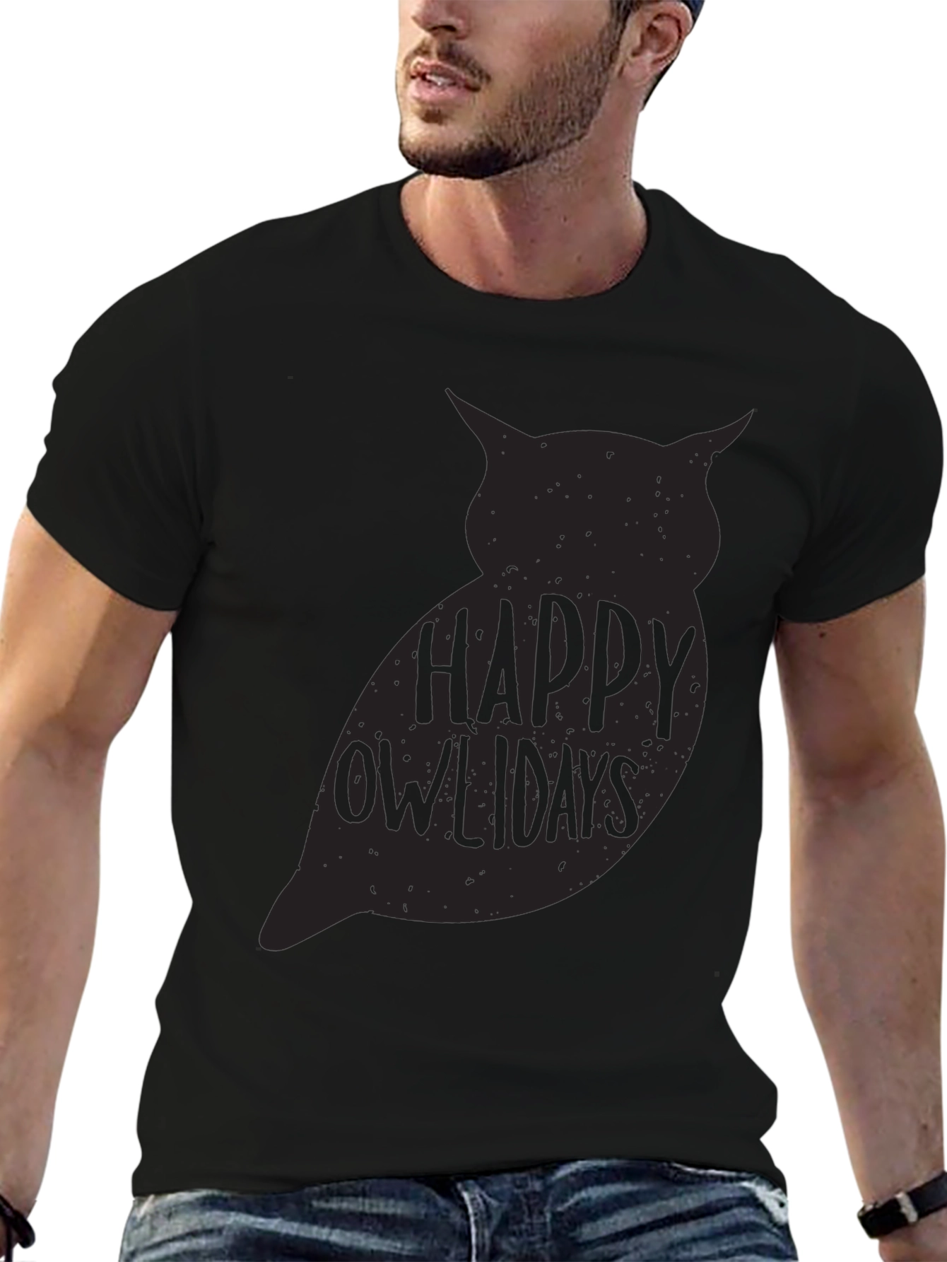 Happy Owlydays Graphic Print Crew Neck T-Shirt