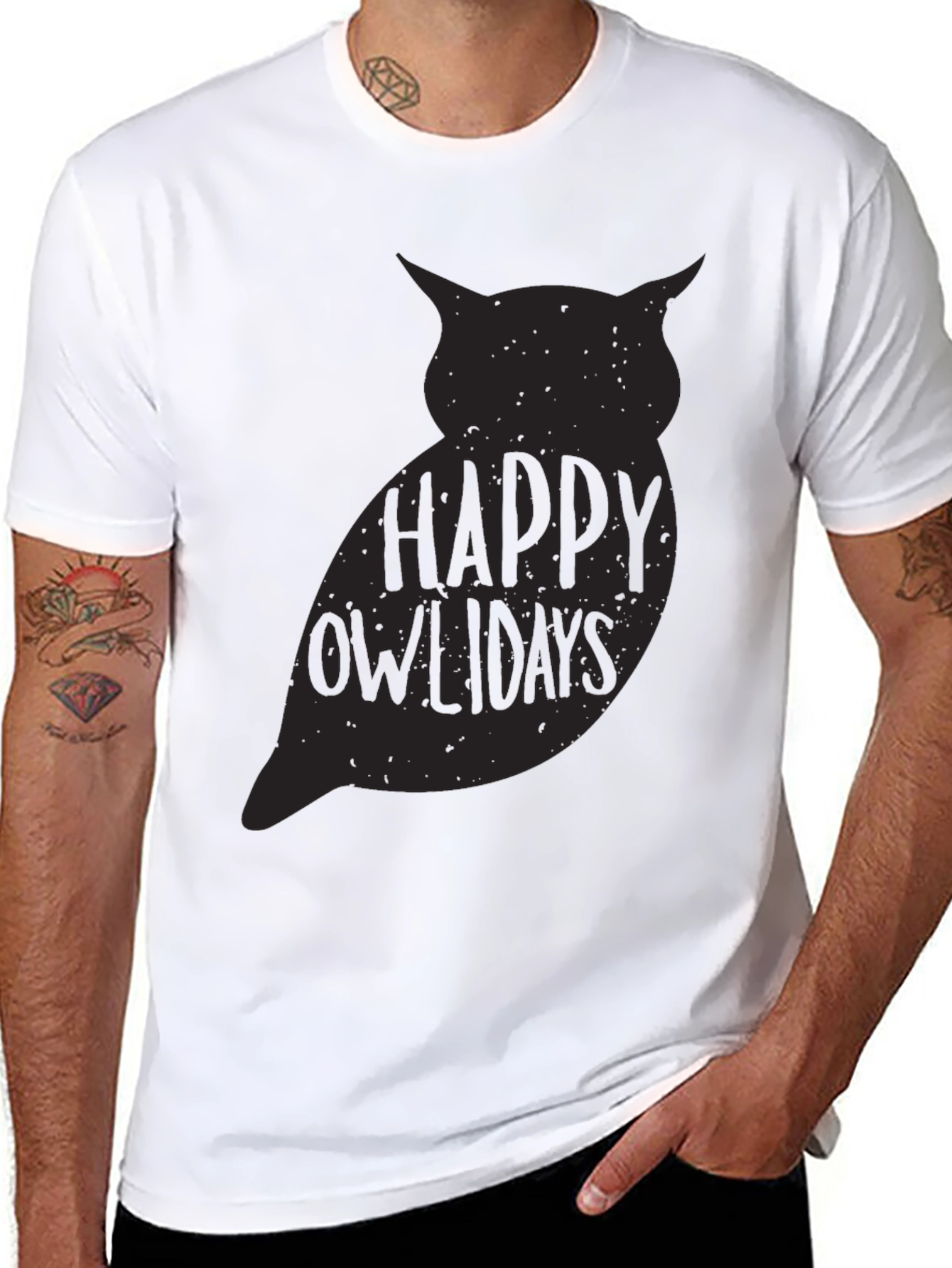 Happy Owlydays Graphic Print Crew Neck T-Shirt