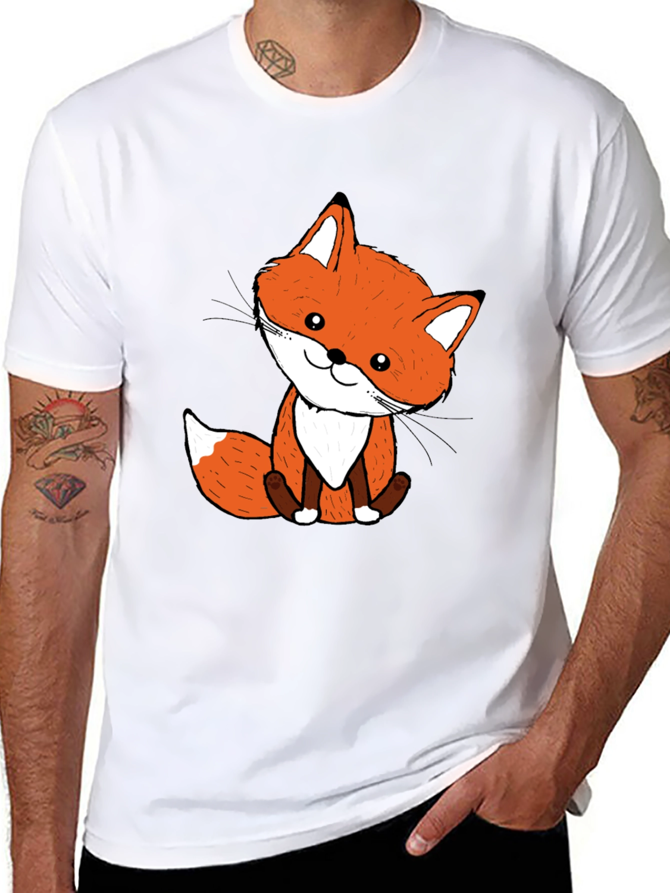 Cute Fox Graphic Tee - Black Cotton Blend