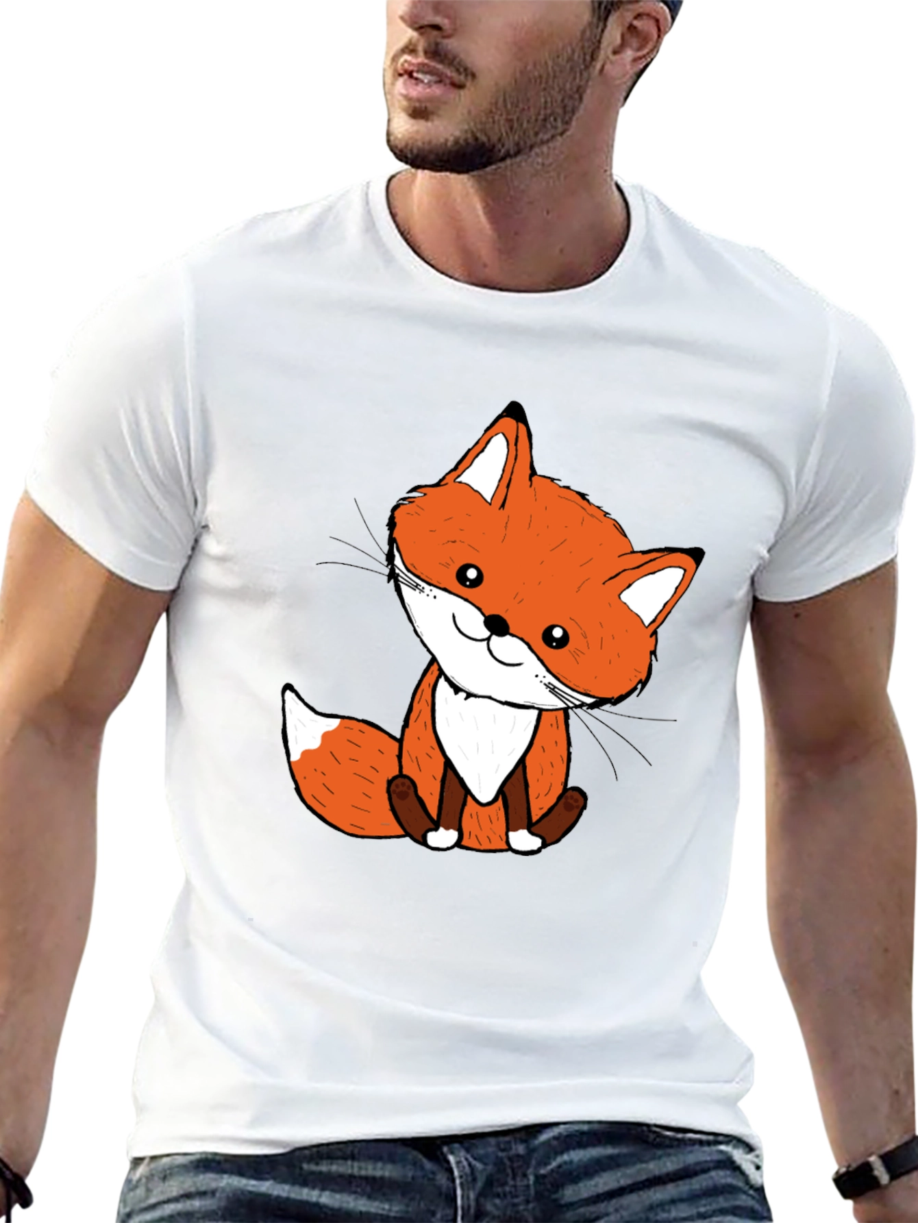 Cute Fox Graphic Tee - Black Cotton Blend