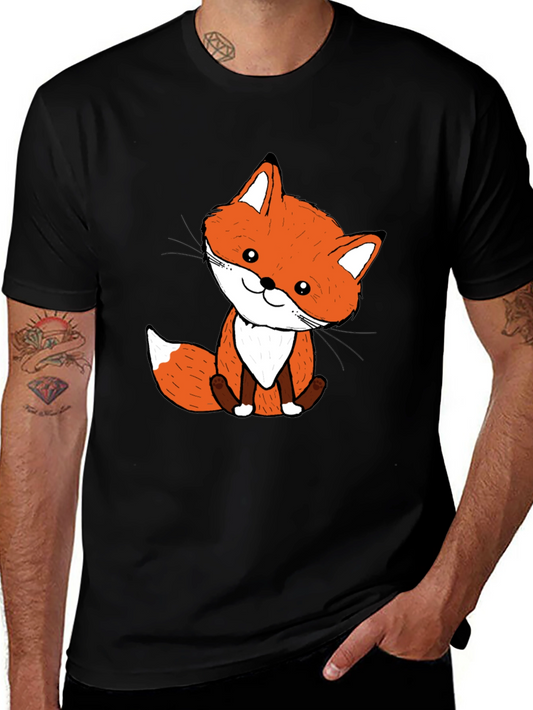 Cute Fox Graphic Tee - Black Cotton Blend