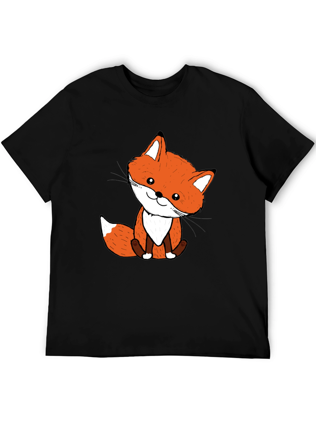 Cute Fox Graphic Tee - Black Cotton Blend