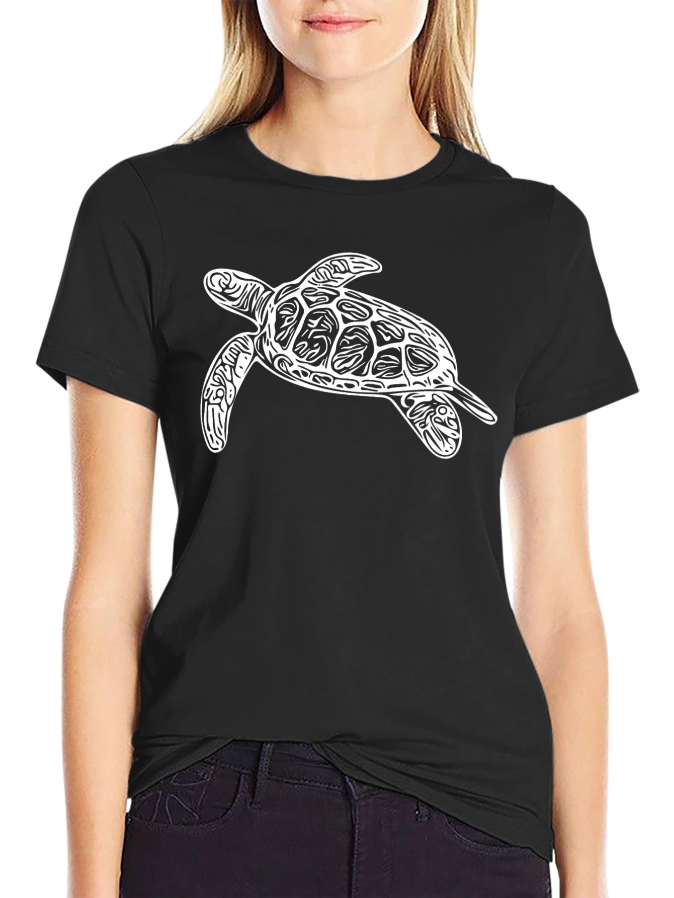 Turtle Graphic Tee - Black Cotton Casual Shirt