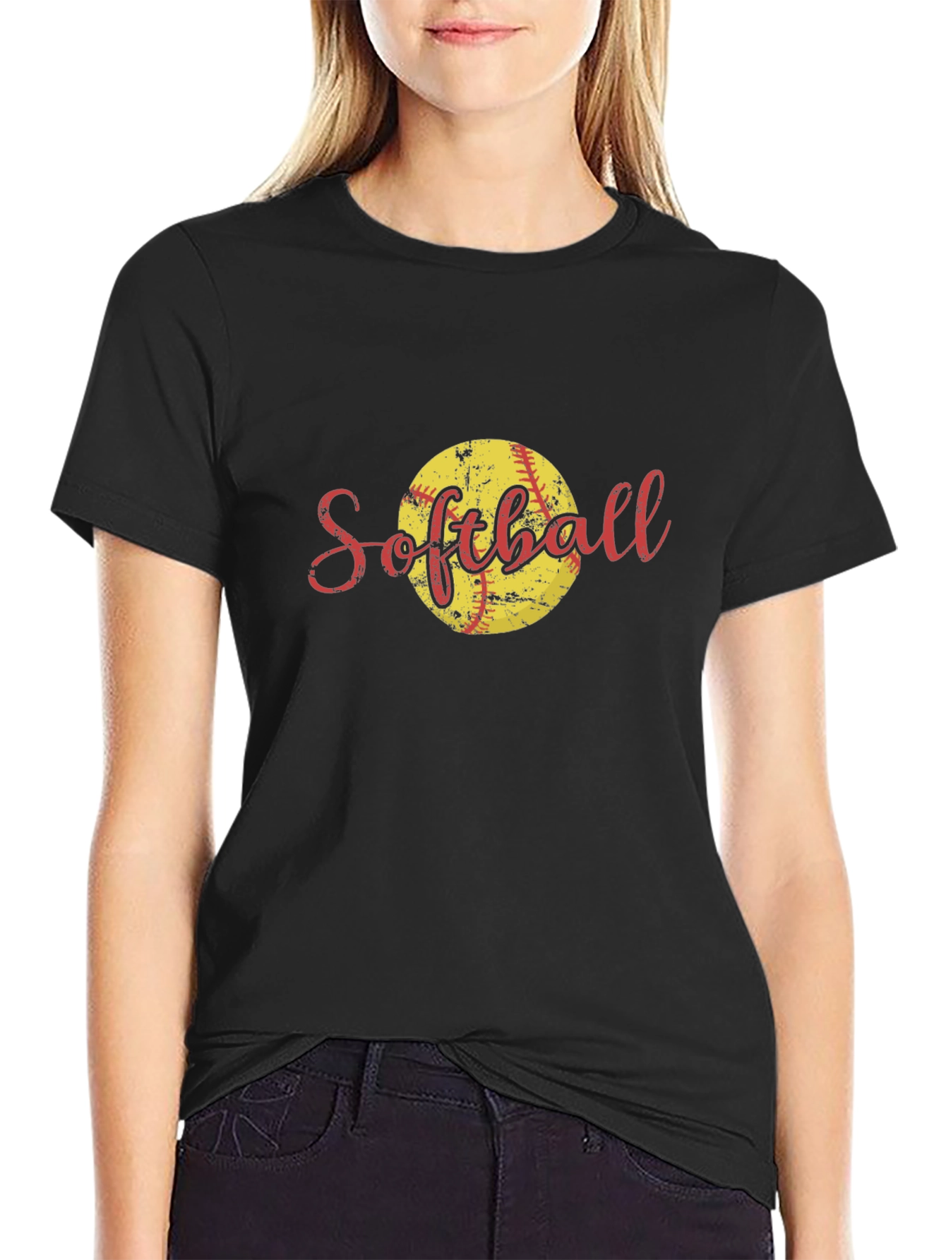 Distressed Softball Graphic Tee - Black