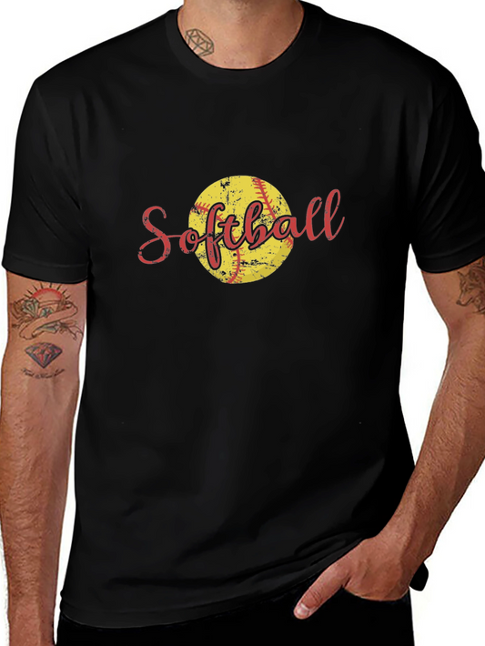 Distressed Softball Graphic Tee - Black