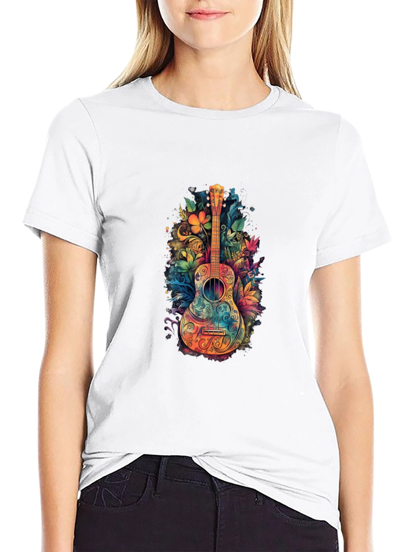 Floral Guitar Graphic Tee - Unique Music Shirt