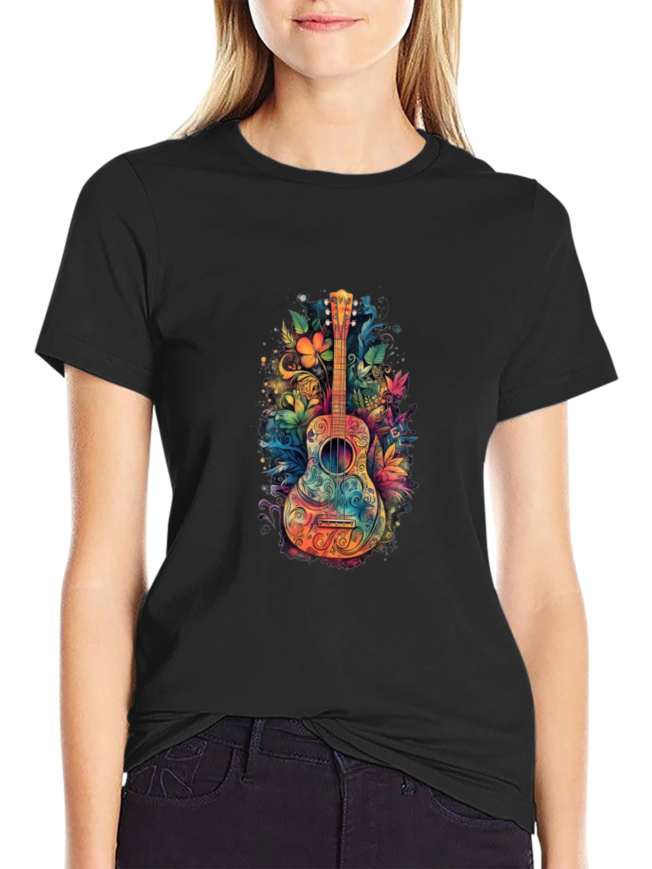 Floral Guitar Graphic Tee - Unique Music Shirt
