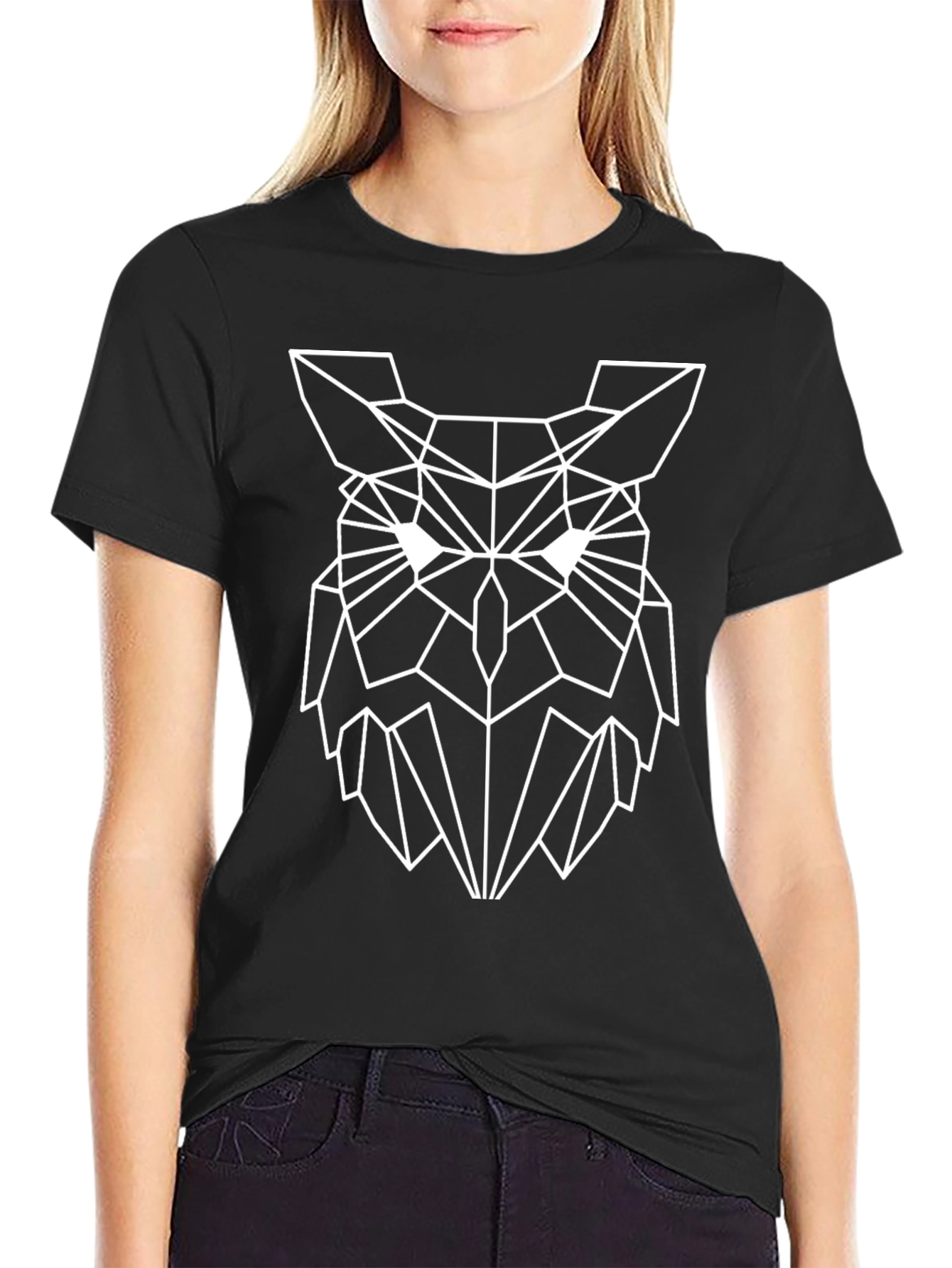 Geometric Owl Graphic Black T-Shirt