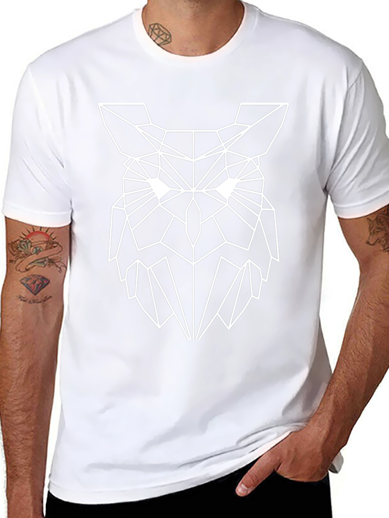 Geometric Owl Graphic Black T-Shirt