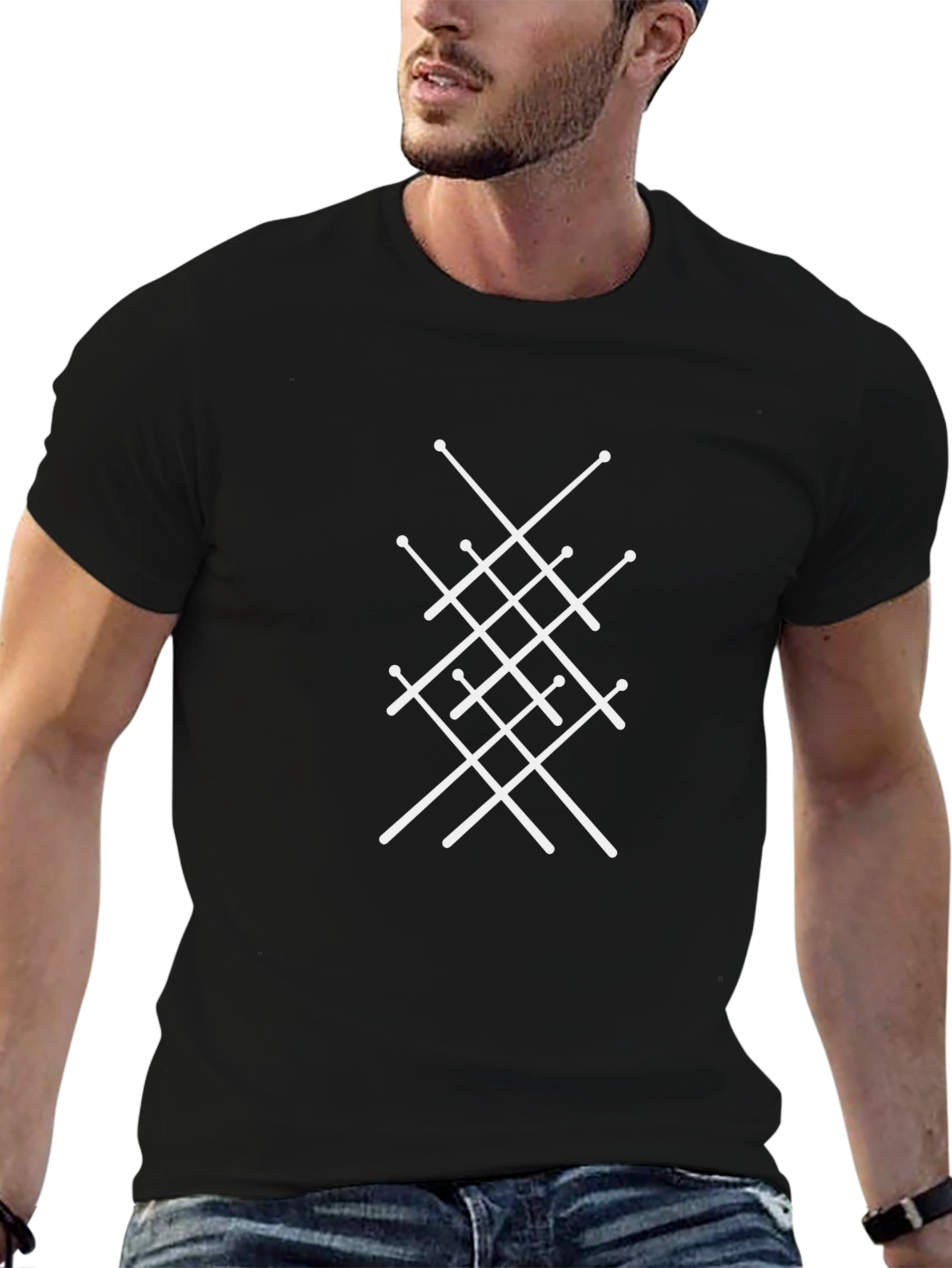 Geometric Sword Design Black T-Shirt
