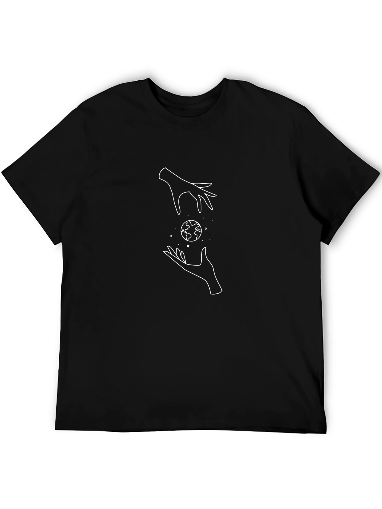 Black Graphic Tee with Hands and Earth Design