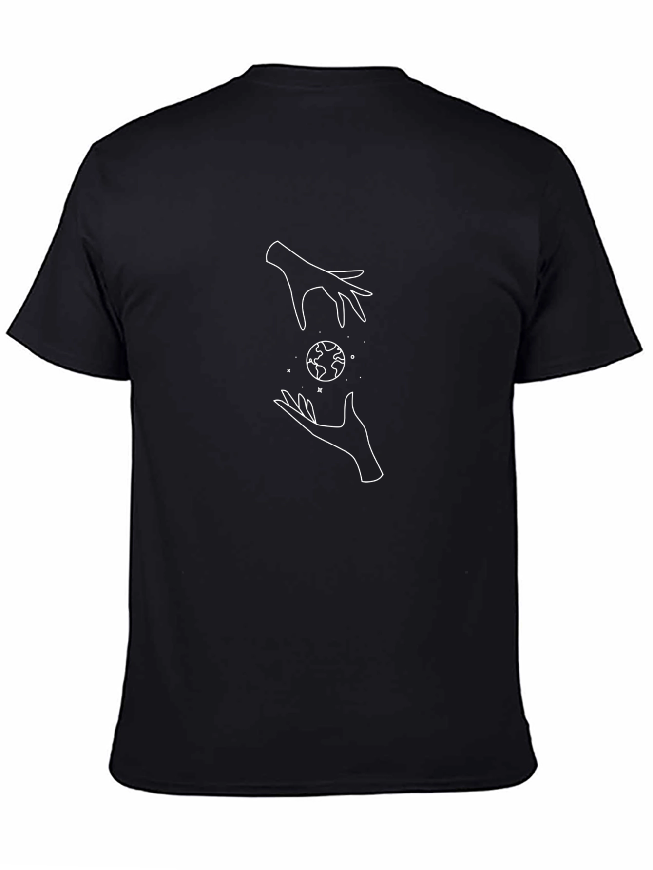 Black Graphic Tee with Hands and Earth Design