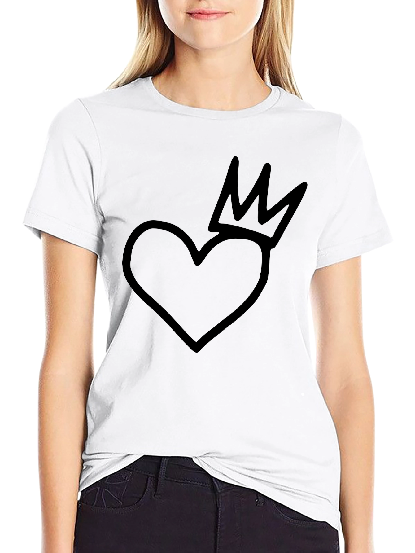 Heart with Crown Graphic Black T-Shirt