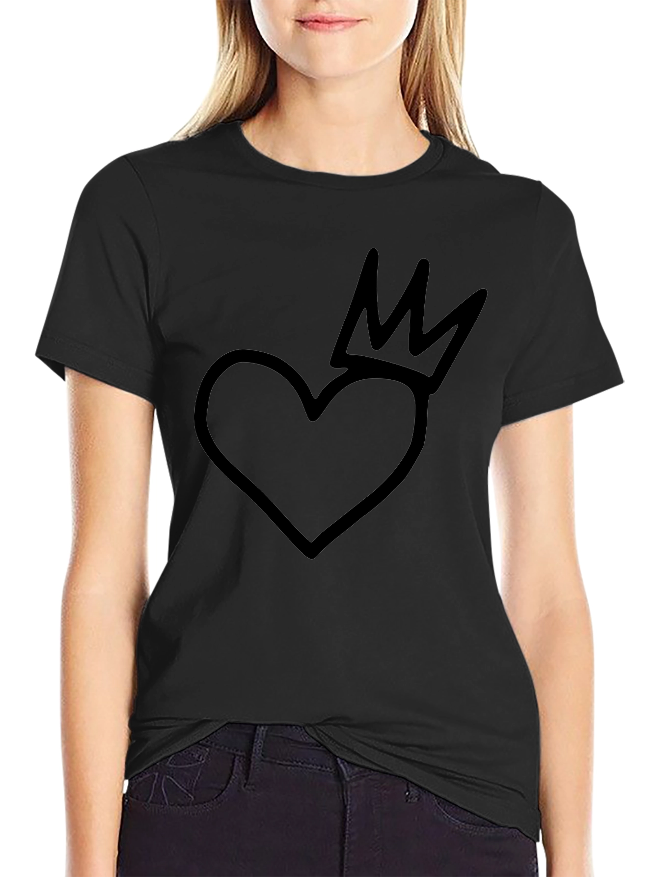 Heart with Crown Graphic Black T-Shirt