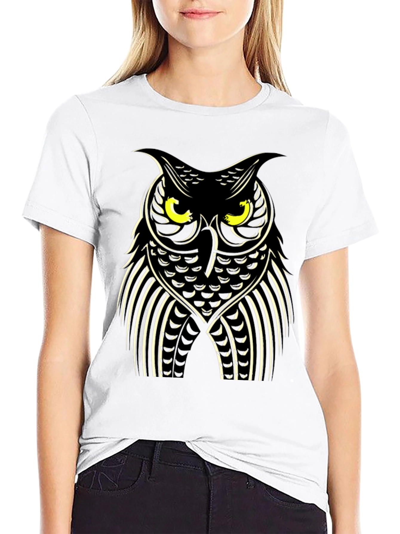 Owl Graphic Print Black T-Shirt