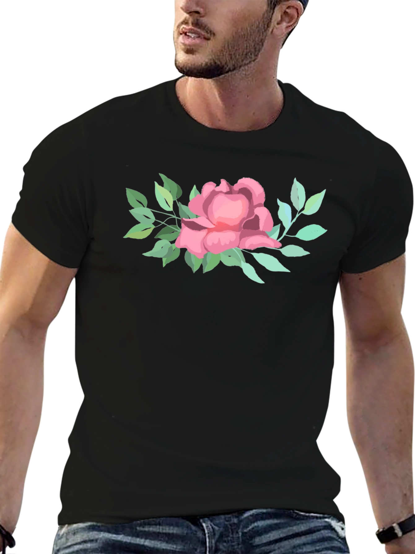 Black Floral T-Shirt: Elegant Botanical Design