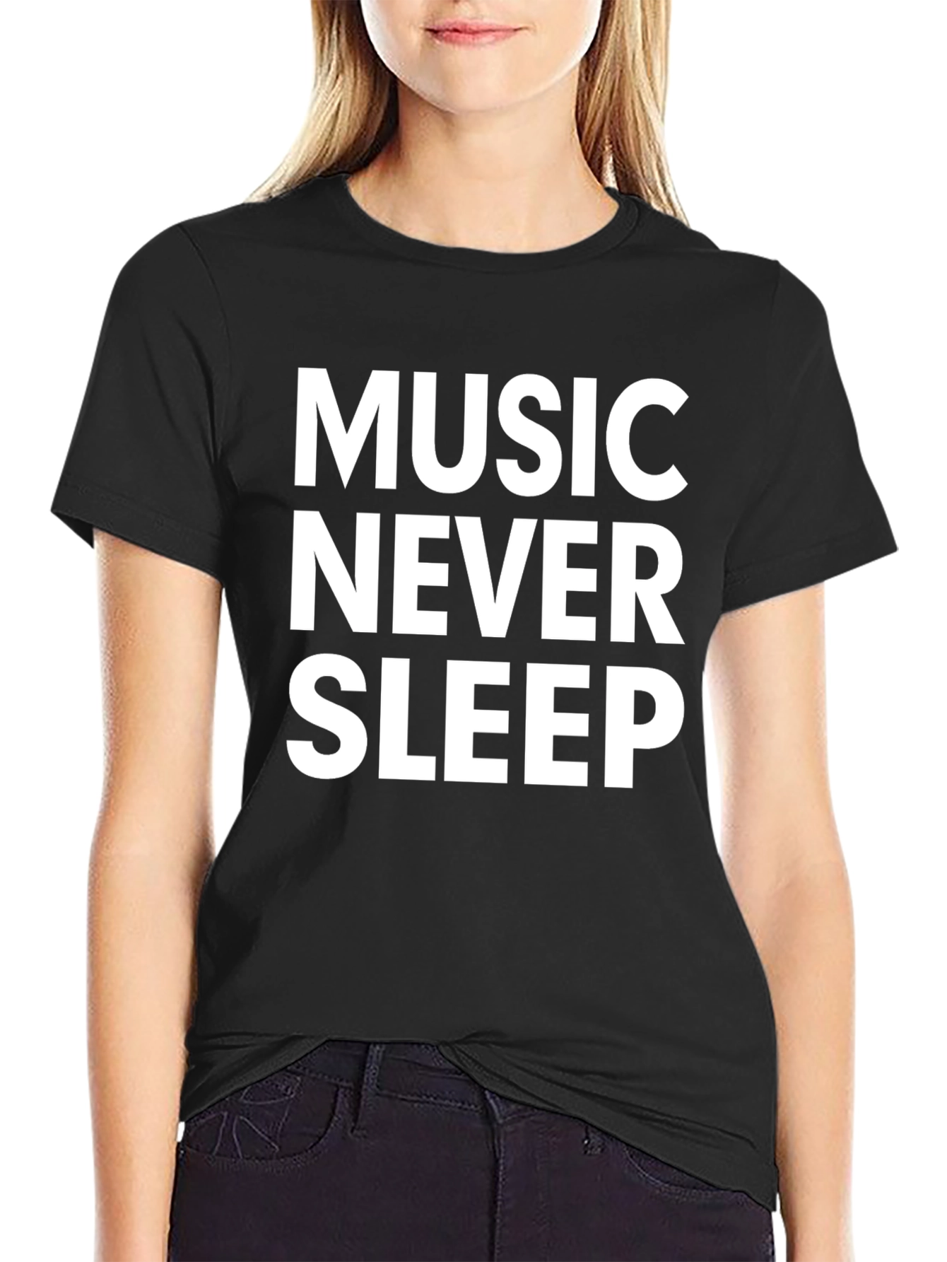 Music Never Sleep Graphic Tee - Black Cotton T-Shirt
