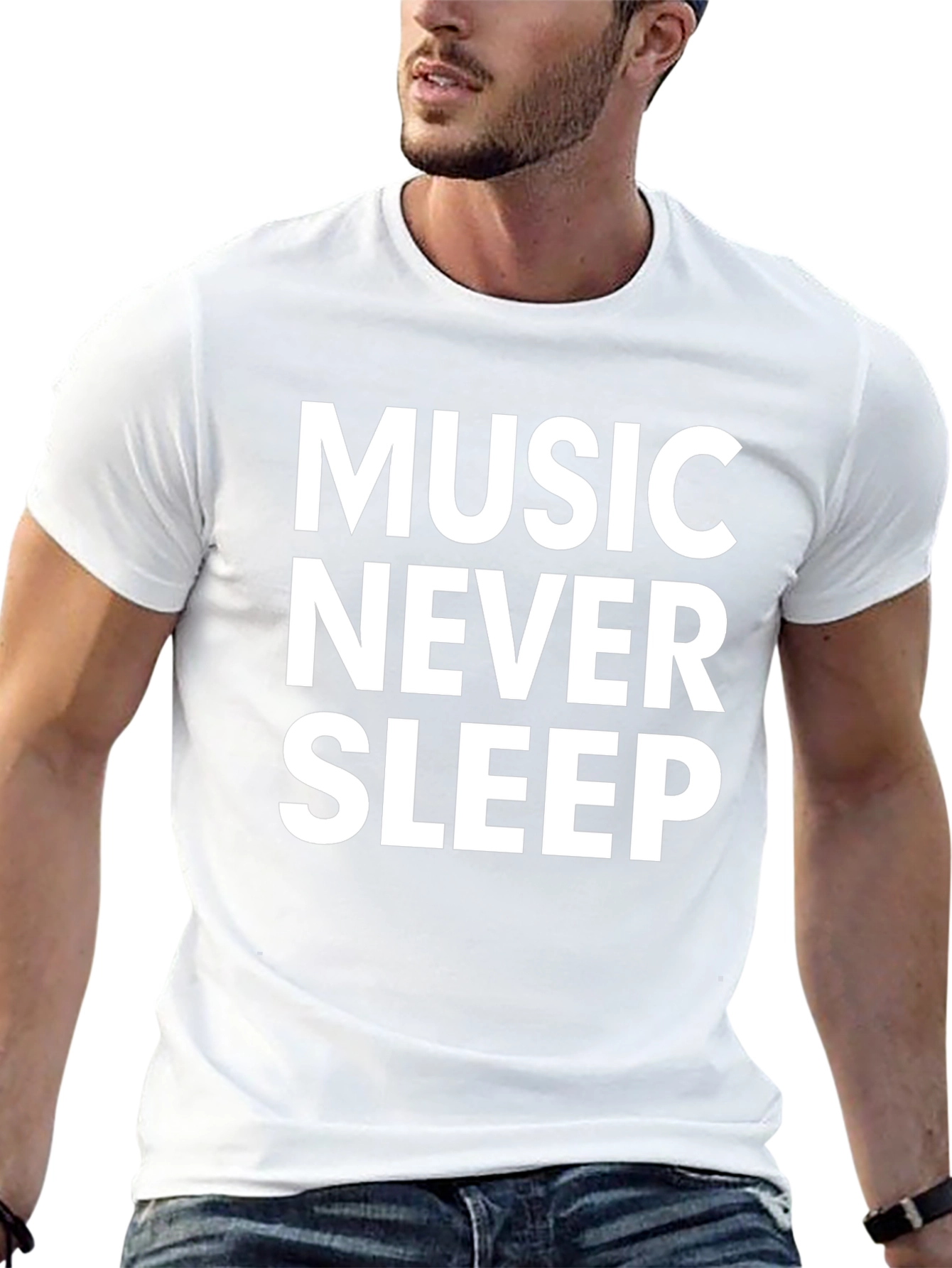 Music Never Sleep Graphic Tee - Black Cotton T-Shirt