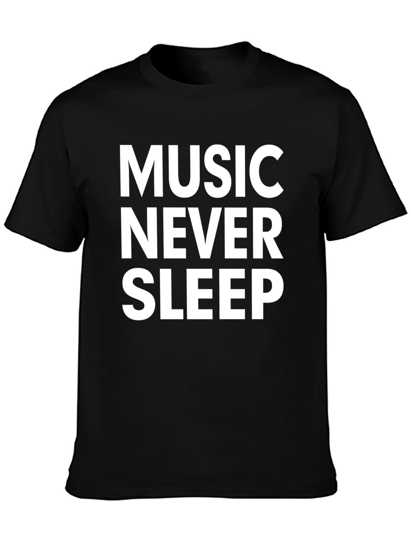 Music Never Sleep Graphic Tee - Black Cotton T-Shirt