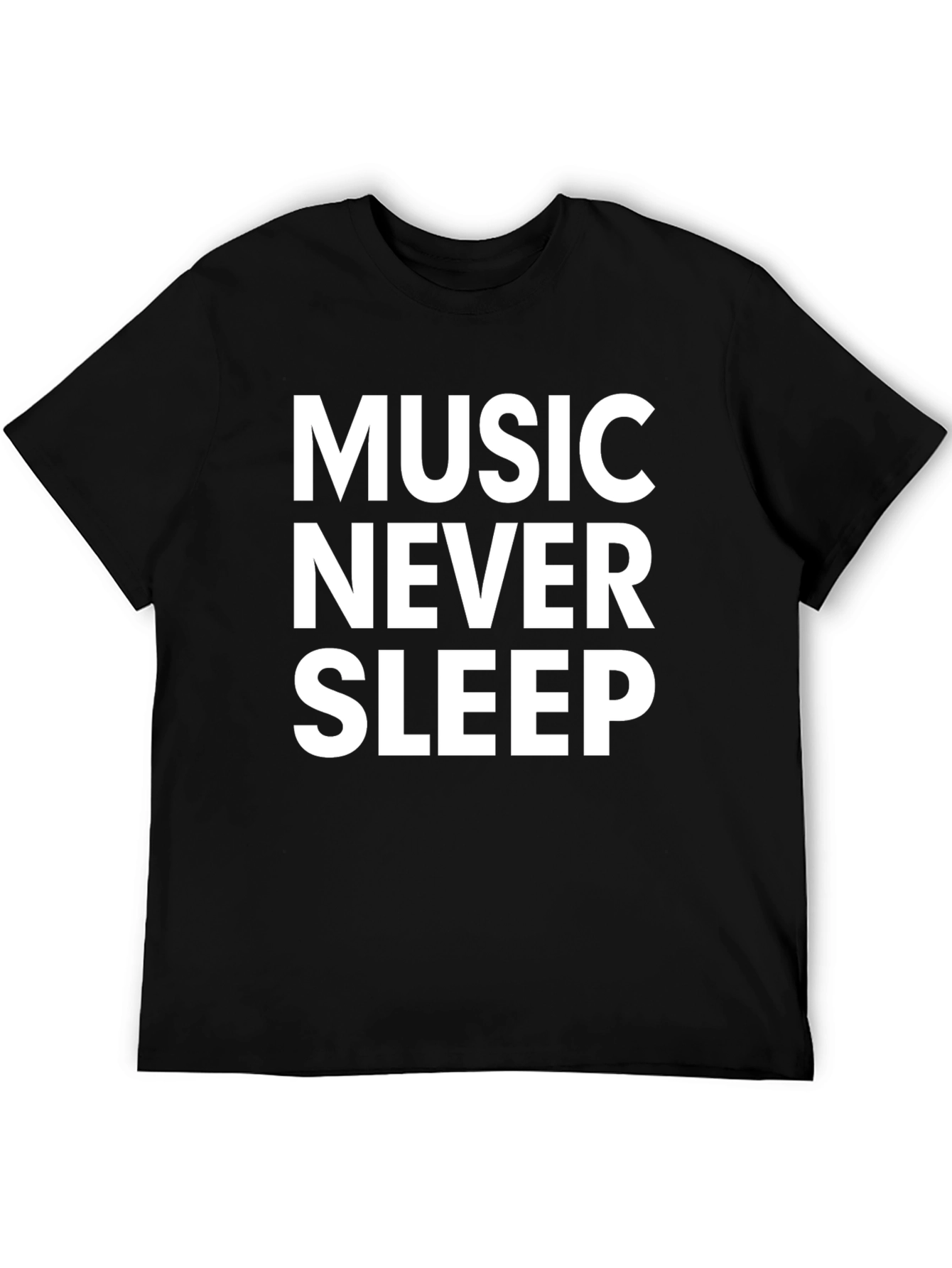Music Never Sleep Graphic Tee - Black Cotton T-Shirt
