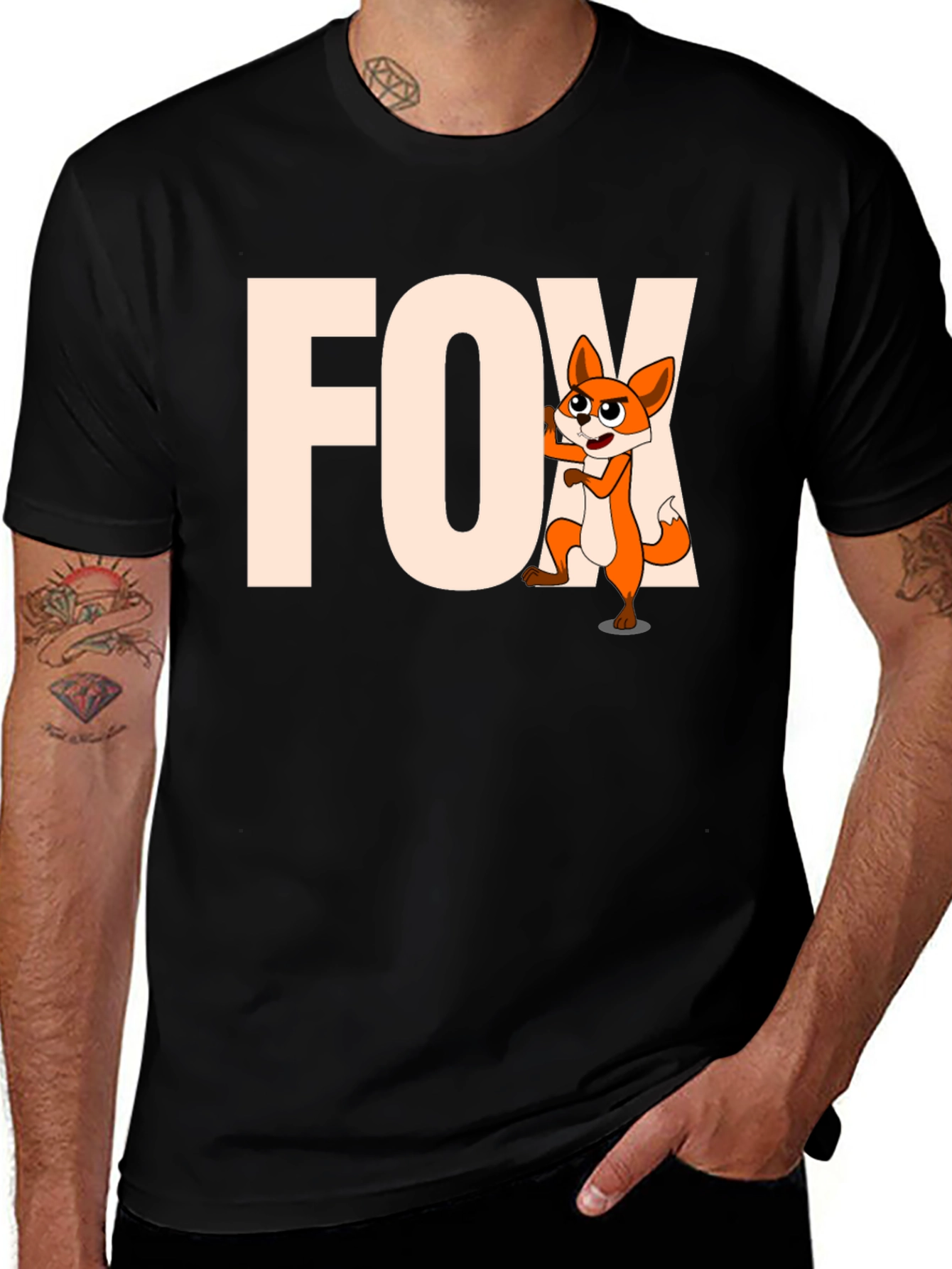 Funny Fox Cartoon Graphic Tee - Black Unisex T-Shirt