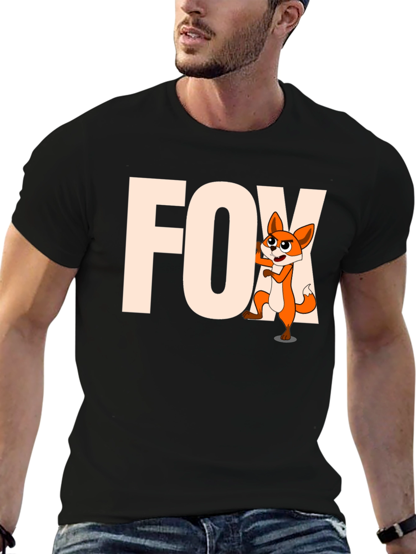 Funny Fox Cartoon Graphic Tee - Black Unisex T-Shirt