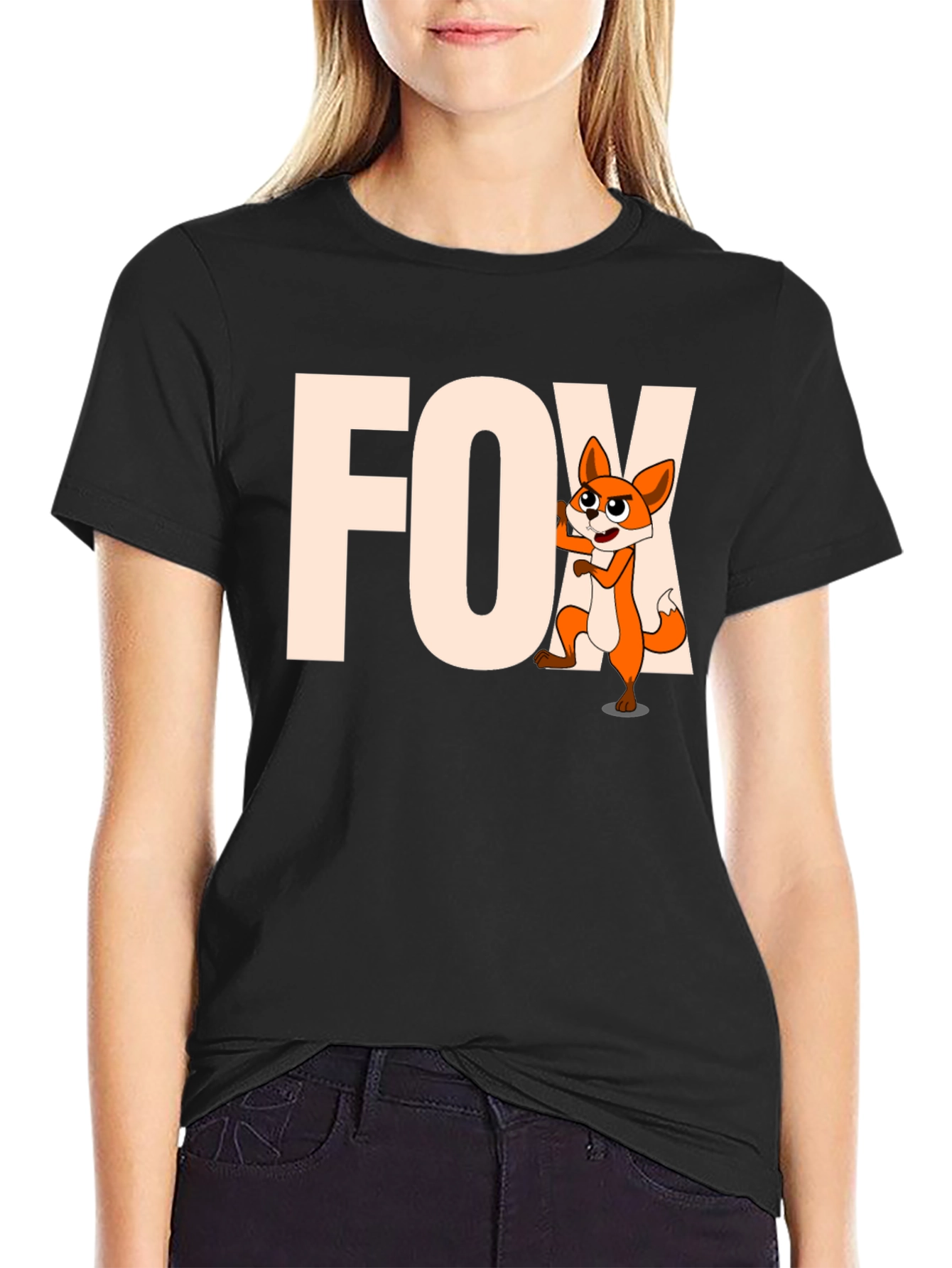Funny Fox Cartoon Graphic Tee - Black Unisex T-Shirt