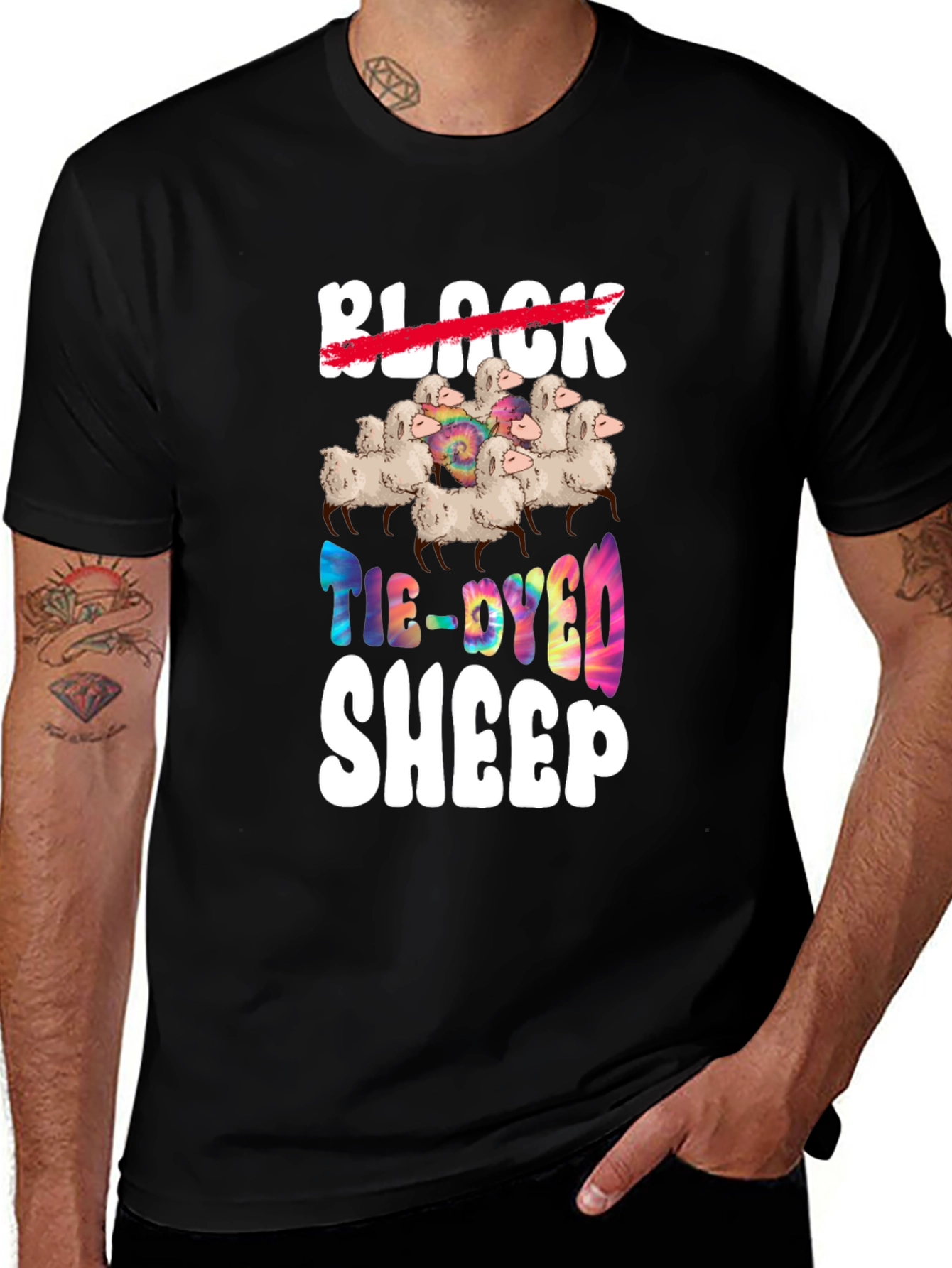 Tie-Dyed Sheep Graphic T-Shirt