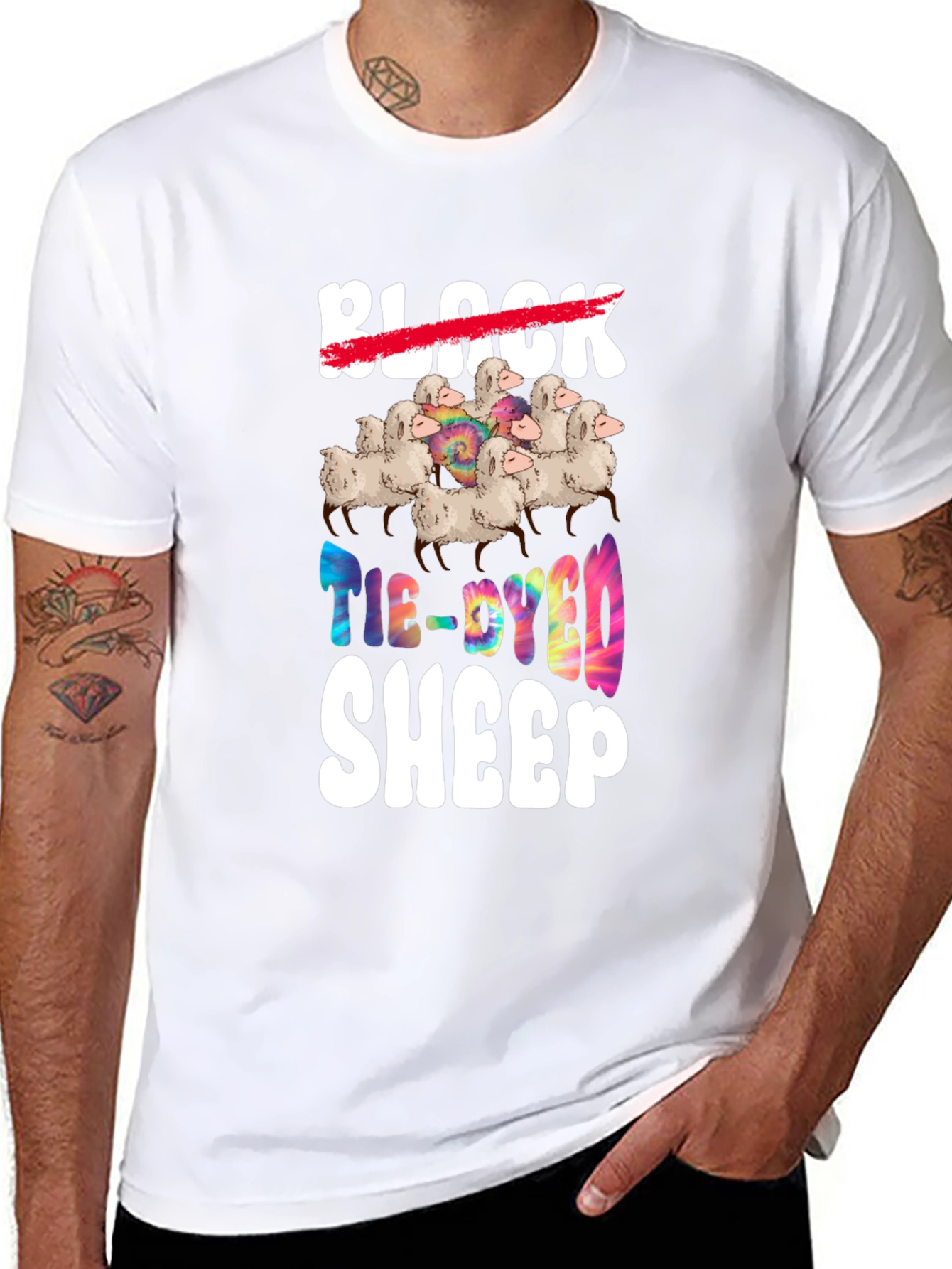 Tie-Dyed Sheep Graphic T-Shirt