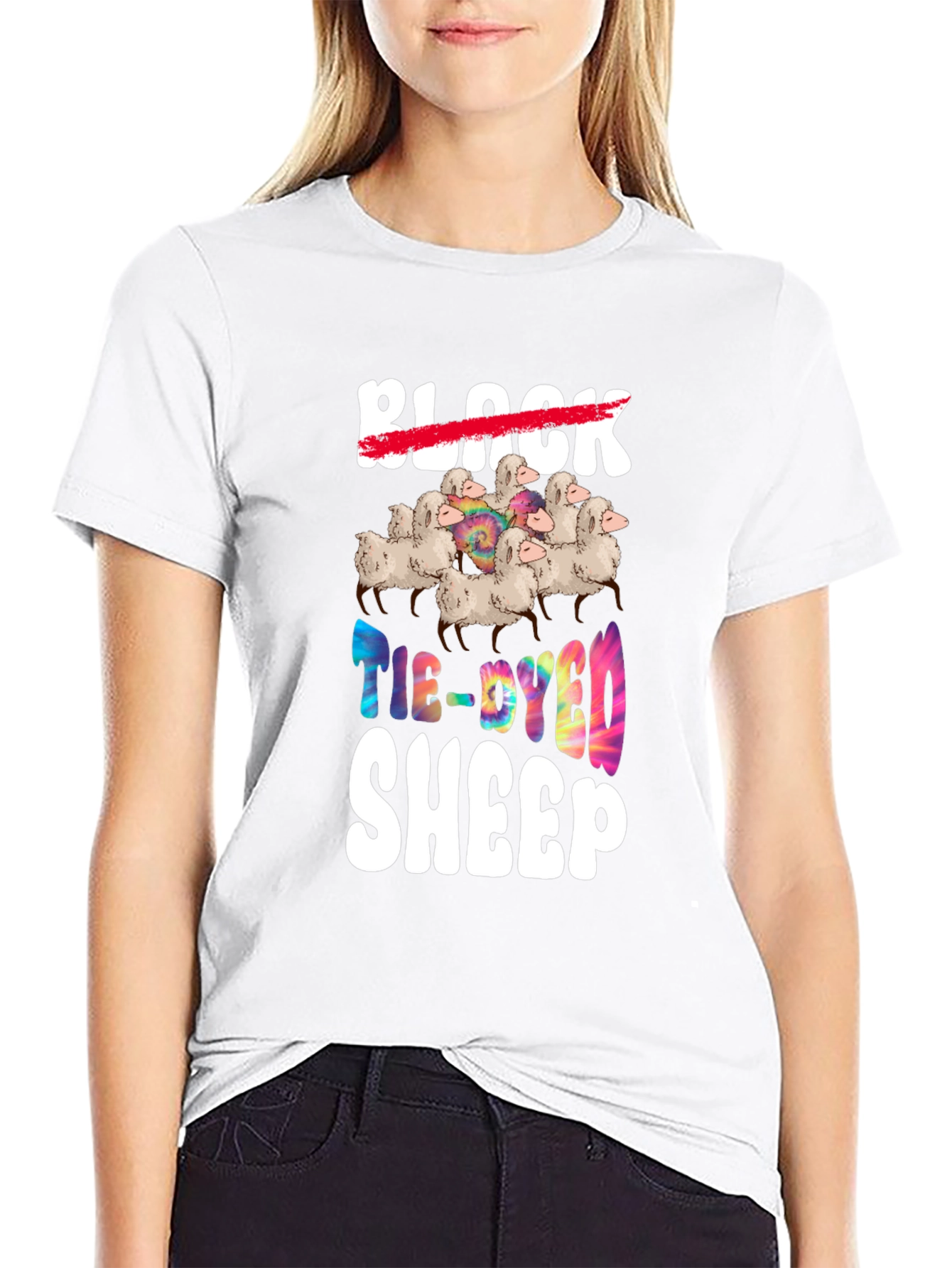 Tie-Dyed Sheep Graphic T-Shirt