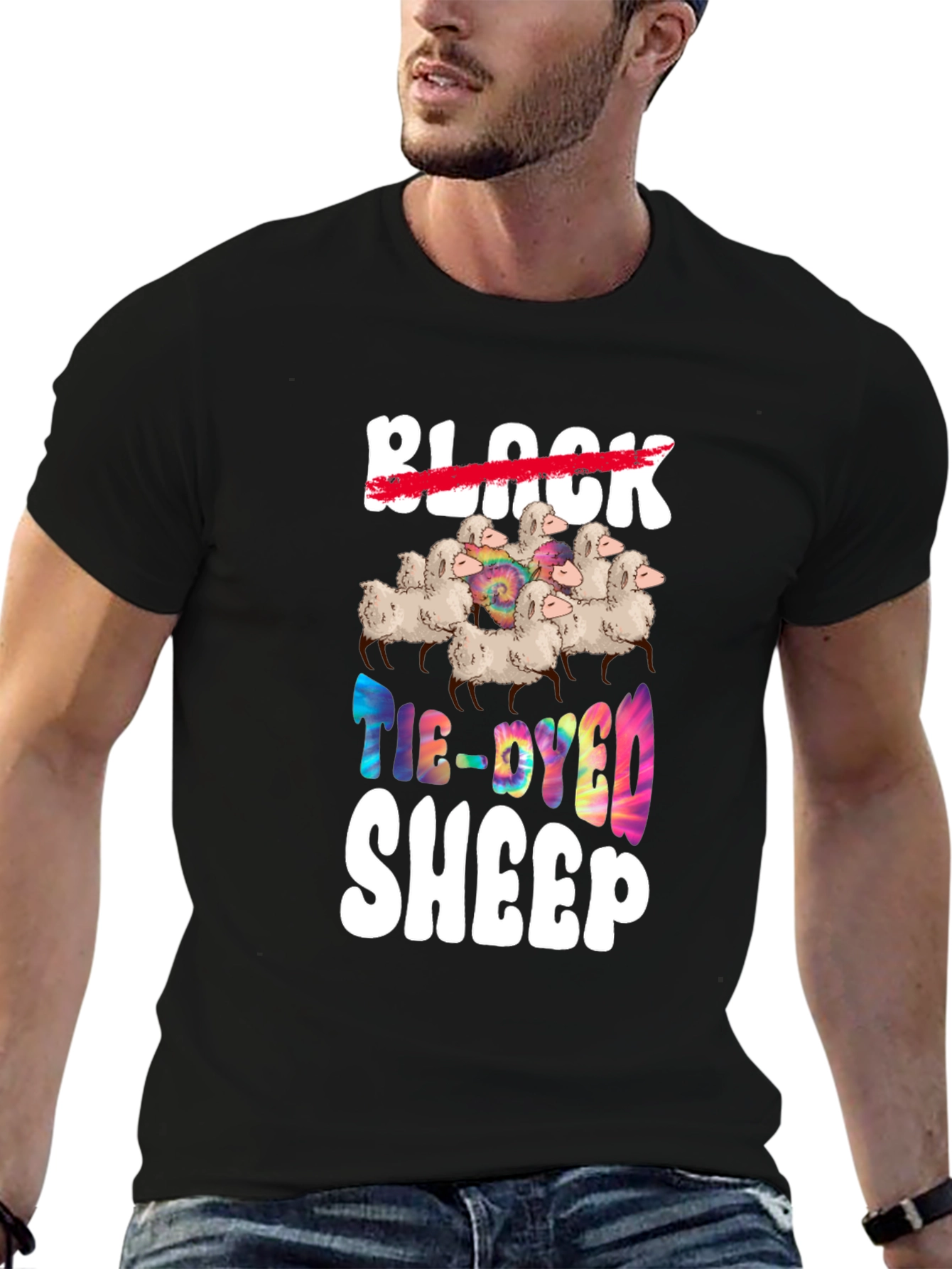Tie-Dyed Sheep Graphic T-Shirt