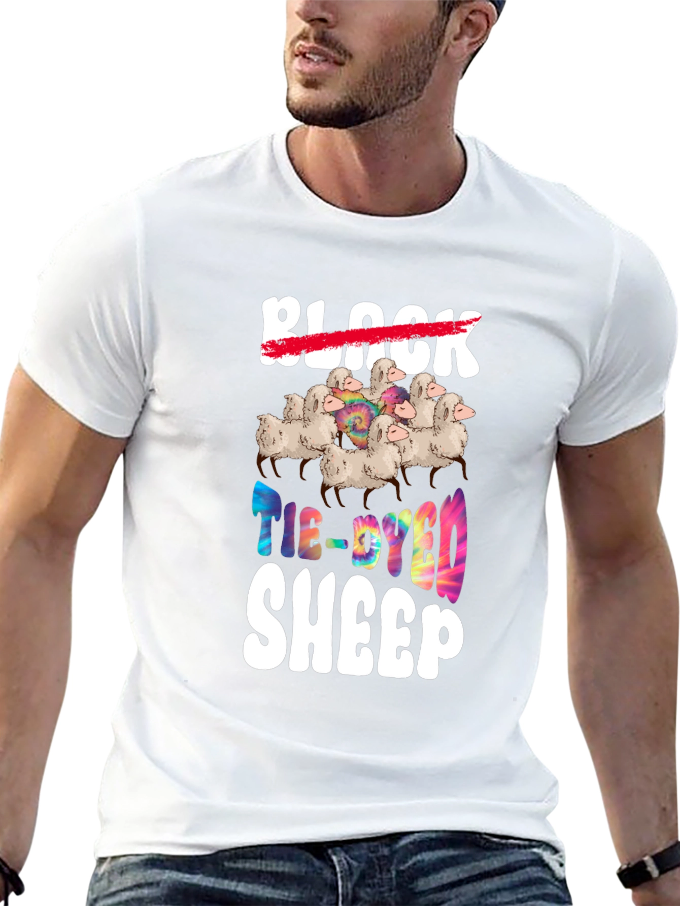 Tie-Dyed Sheep Graphic T-Shirt