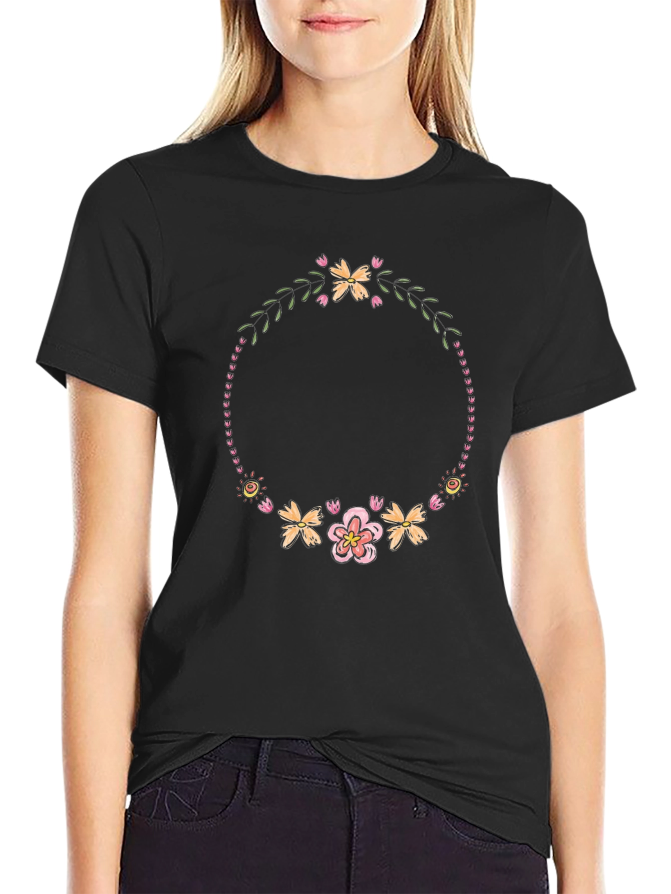 Floral Wreath T-Shirt - Black