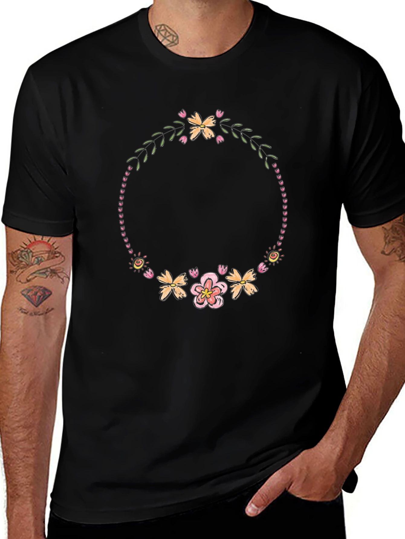 Floral Wreath T-Shirt - Black